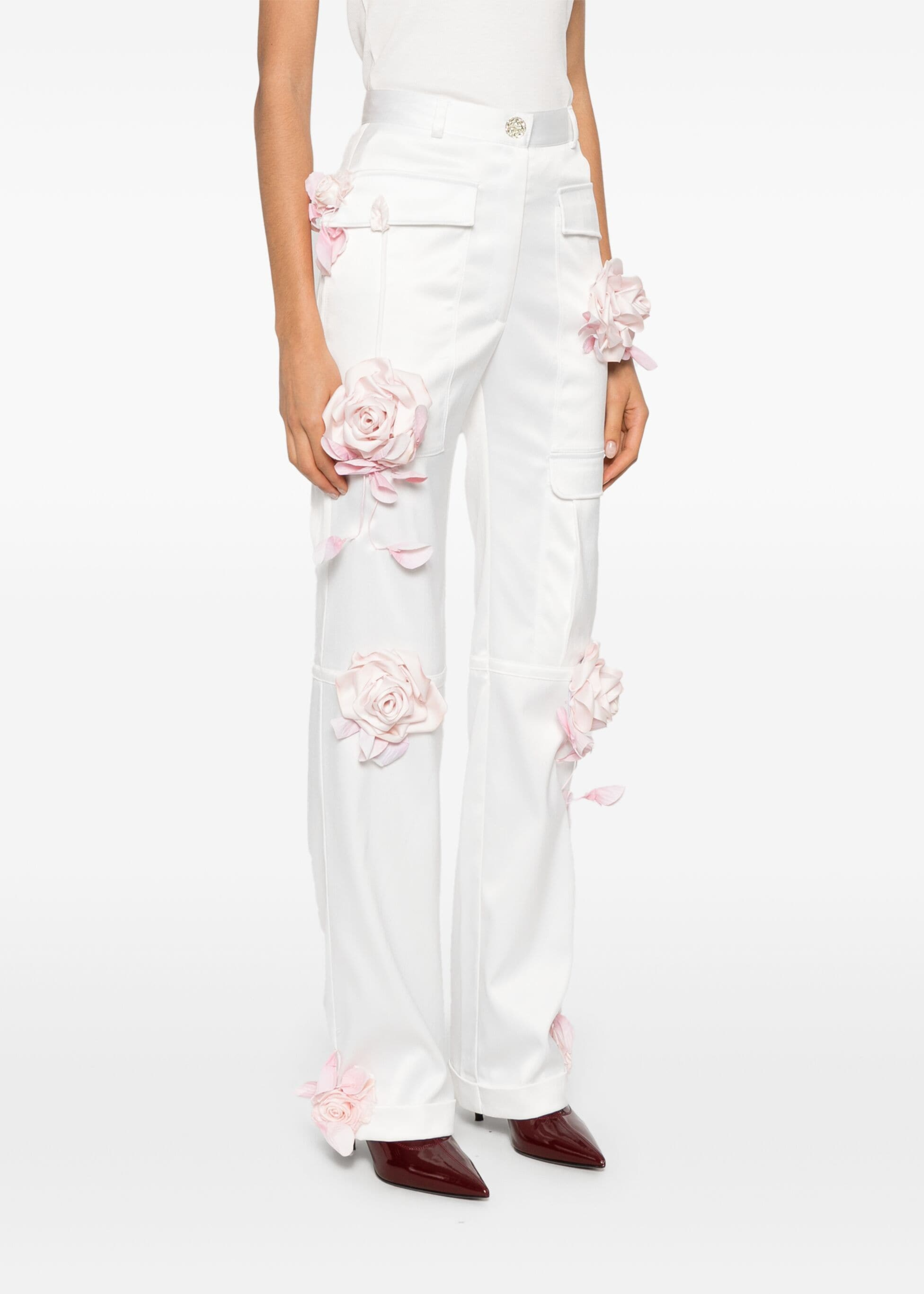FLORAL APPLIQUÉ SILK PANTS