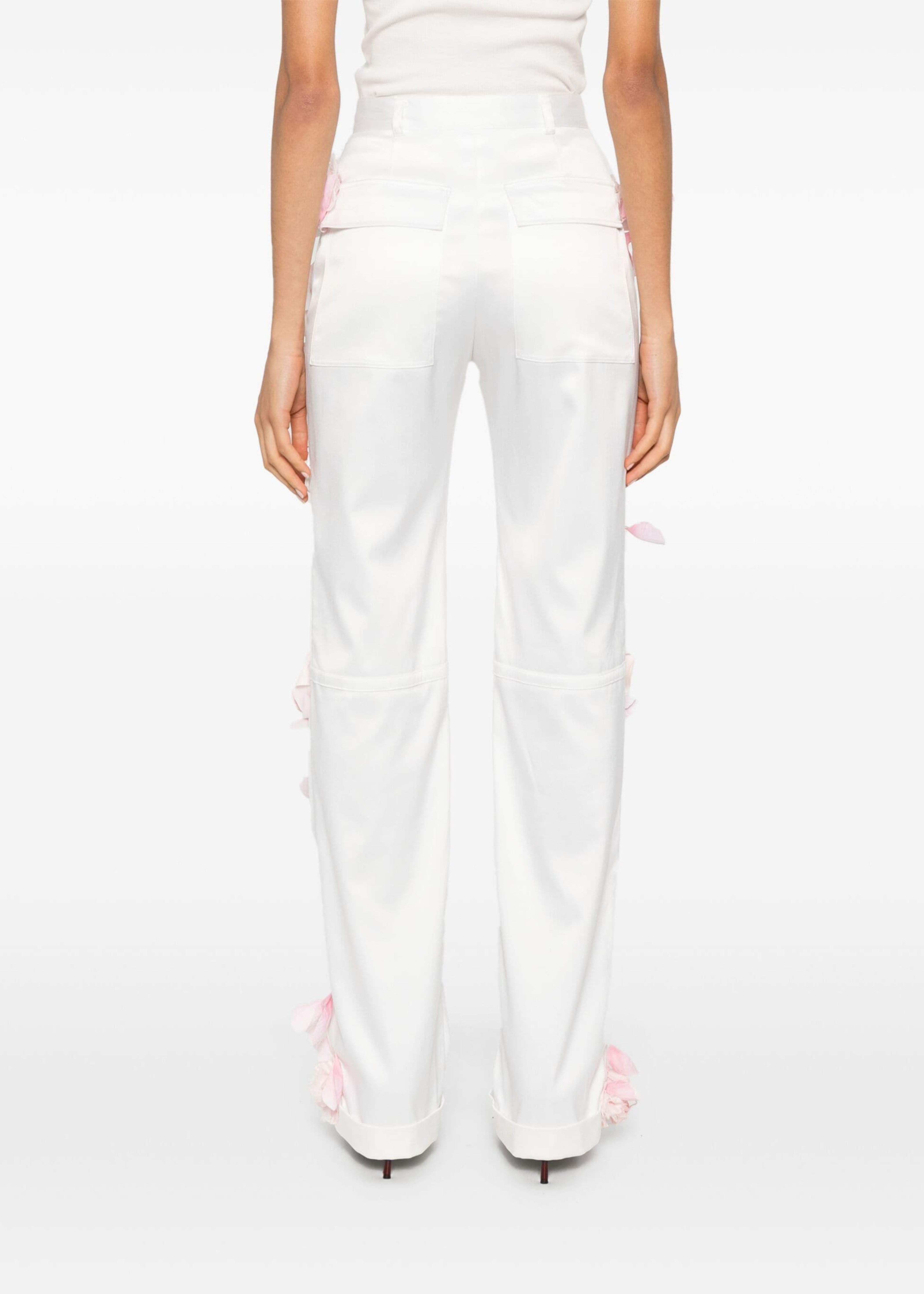FLORAL APPLIQUÉ SILK PANTS