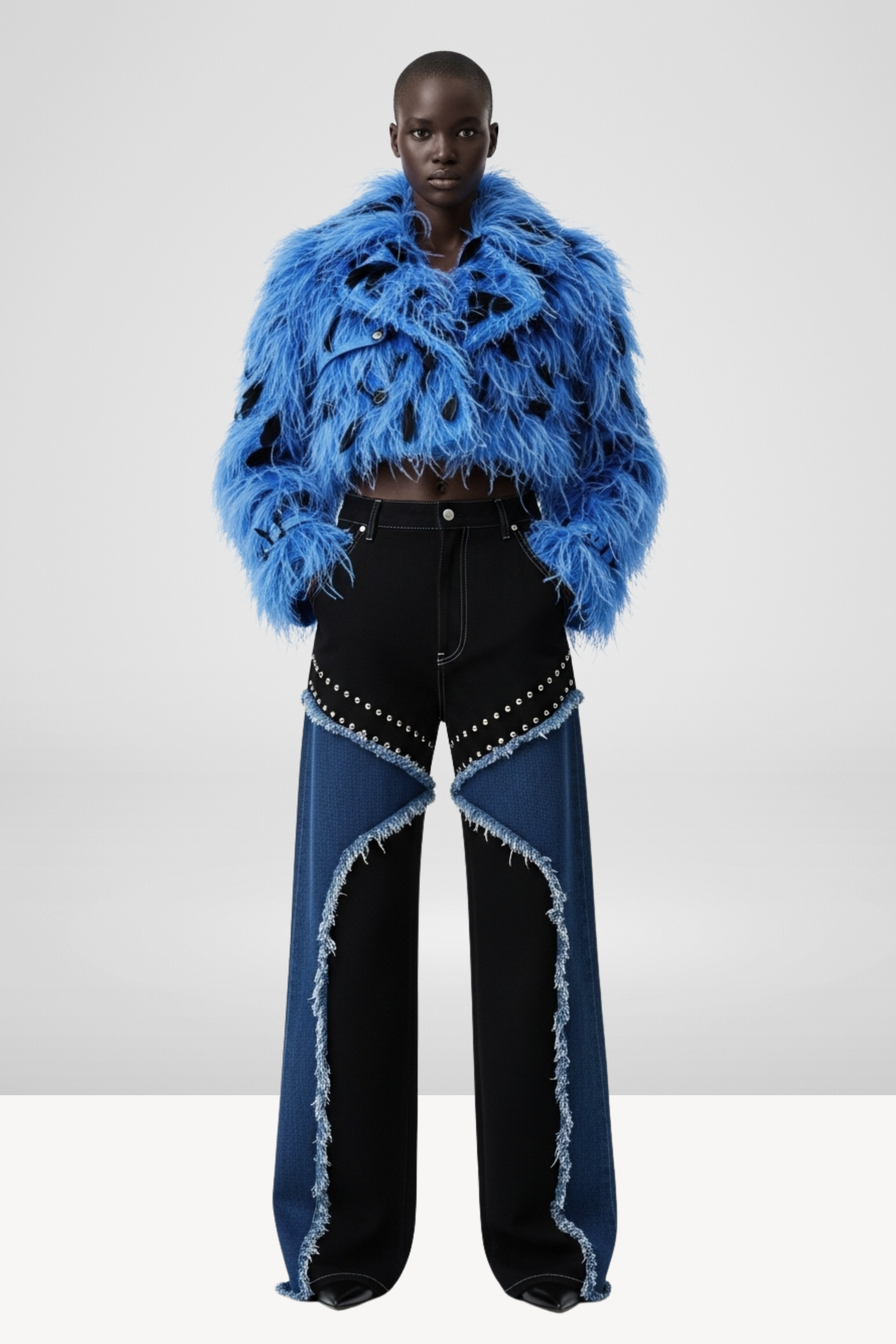 FEATHER-TRIM DENIM JACKET