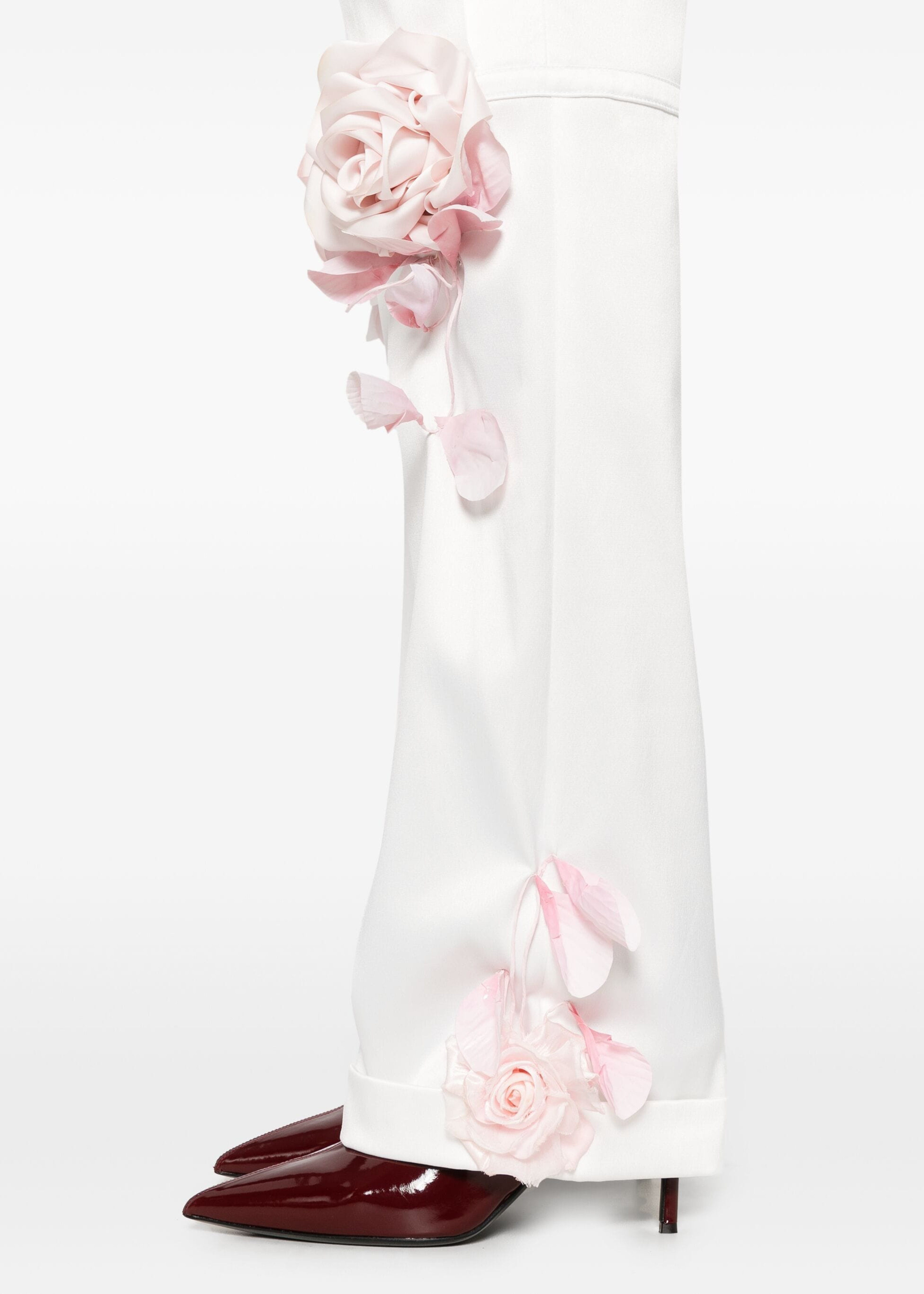 FLORAL APPLIQUÉ SILK PANTS