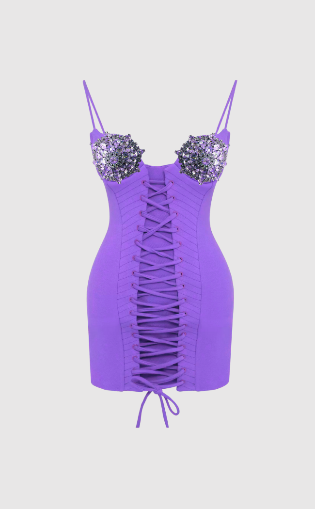 What a Way to Go! crêpe minidress in fluo violet