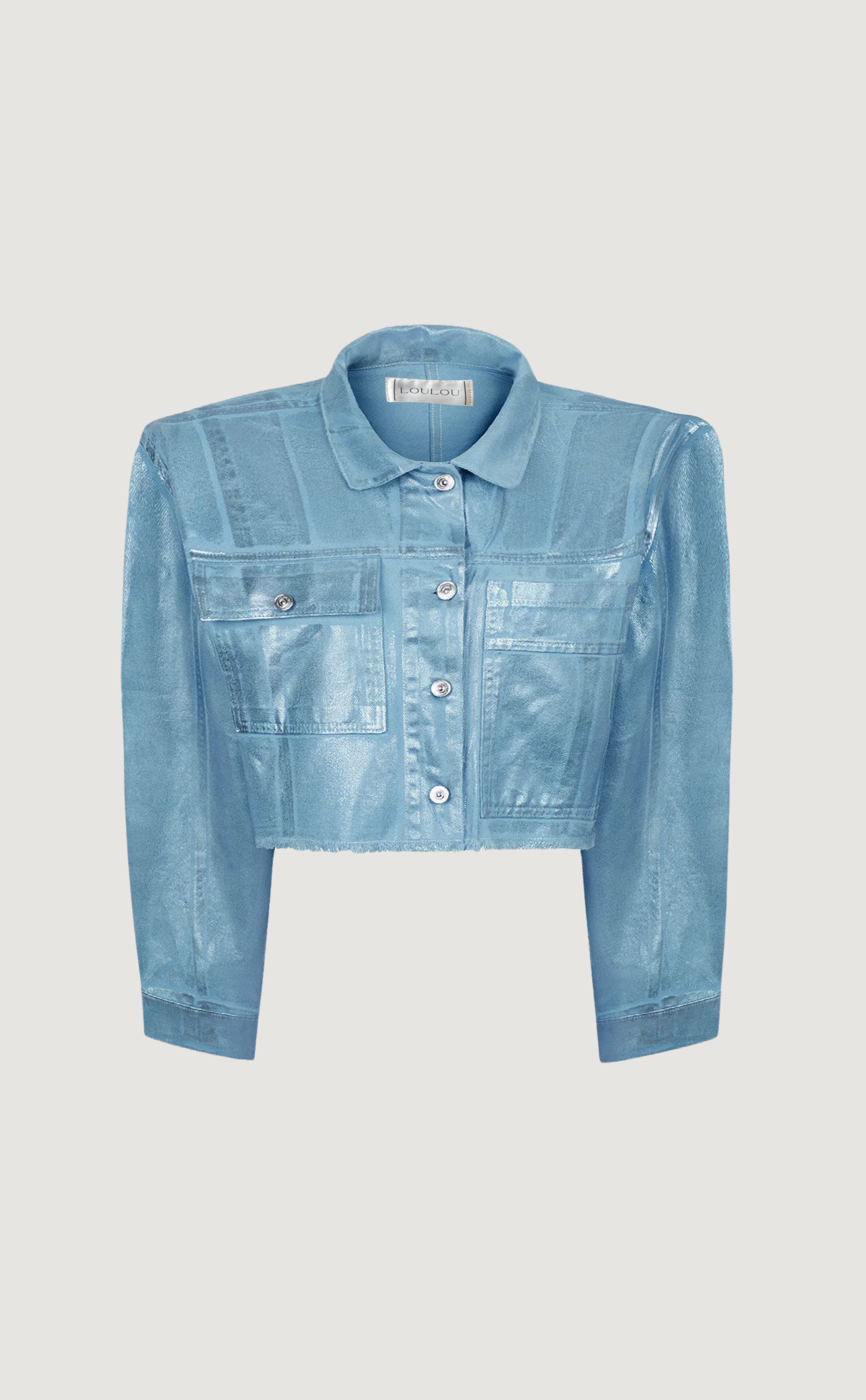 A Place in the Sun metallic denim jacket in blue