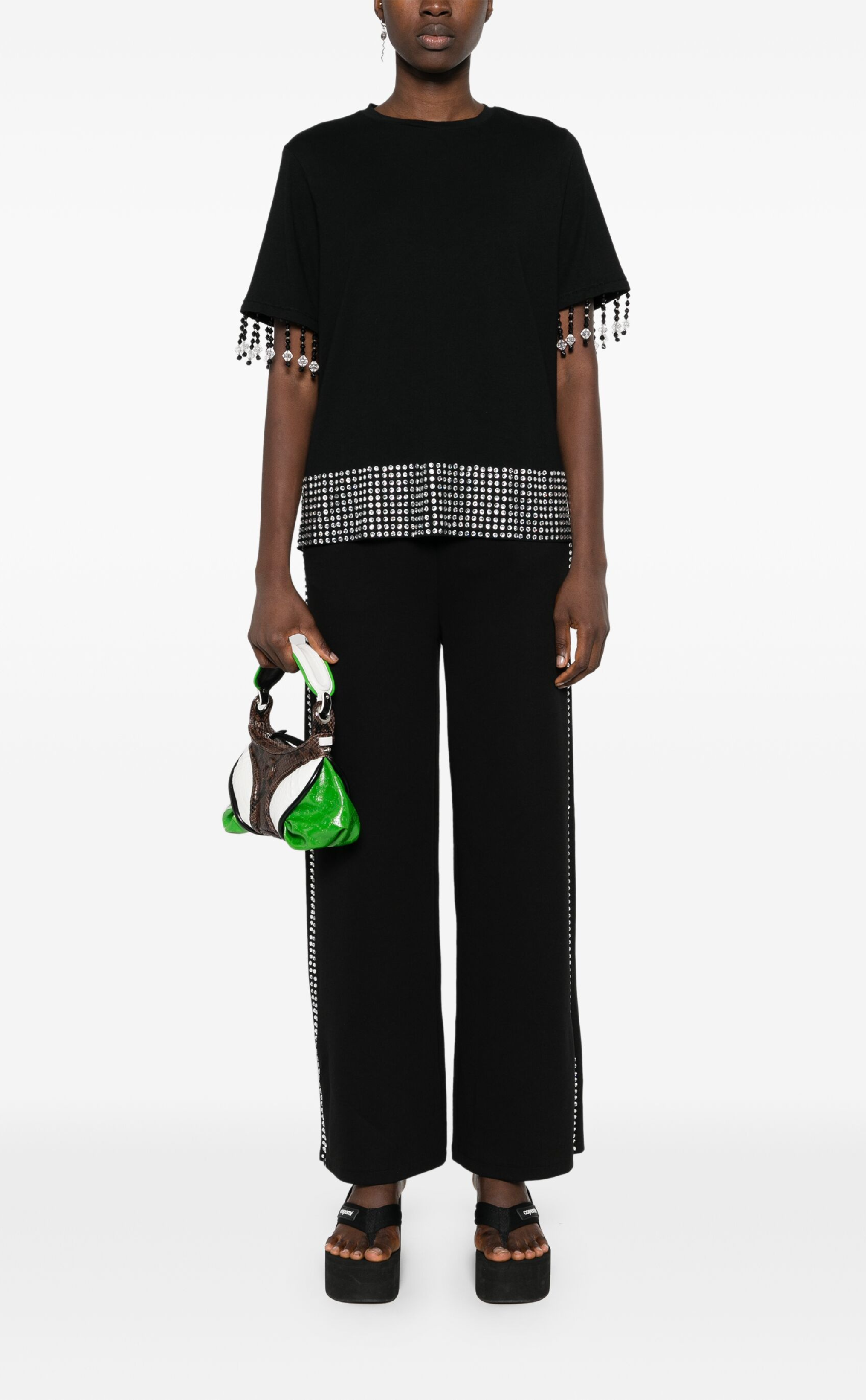 Rhinestone-embellished cotton track pants