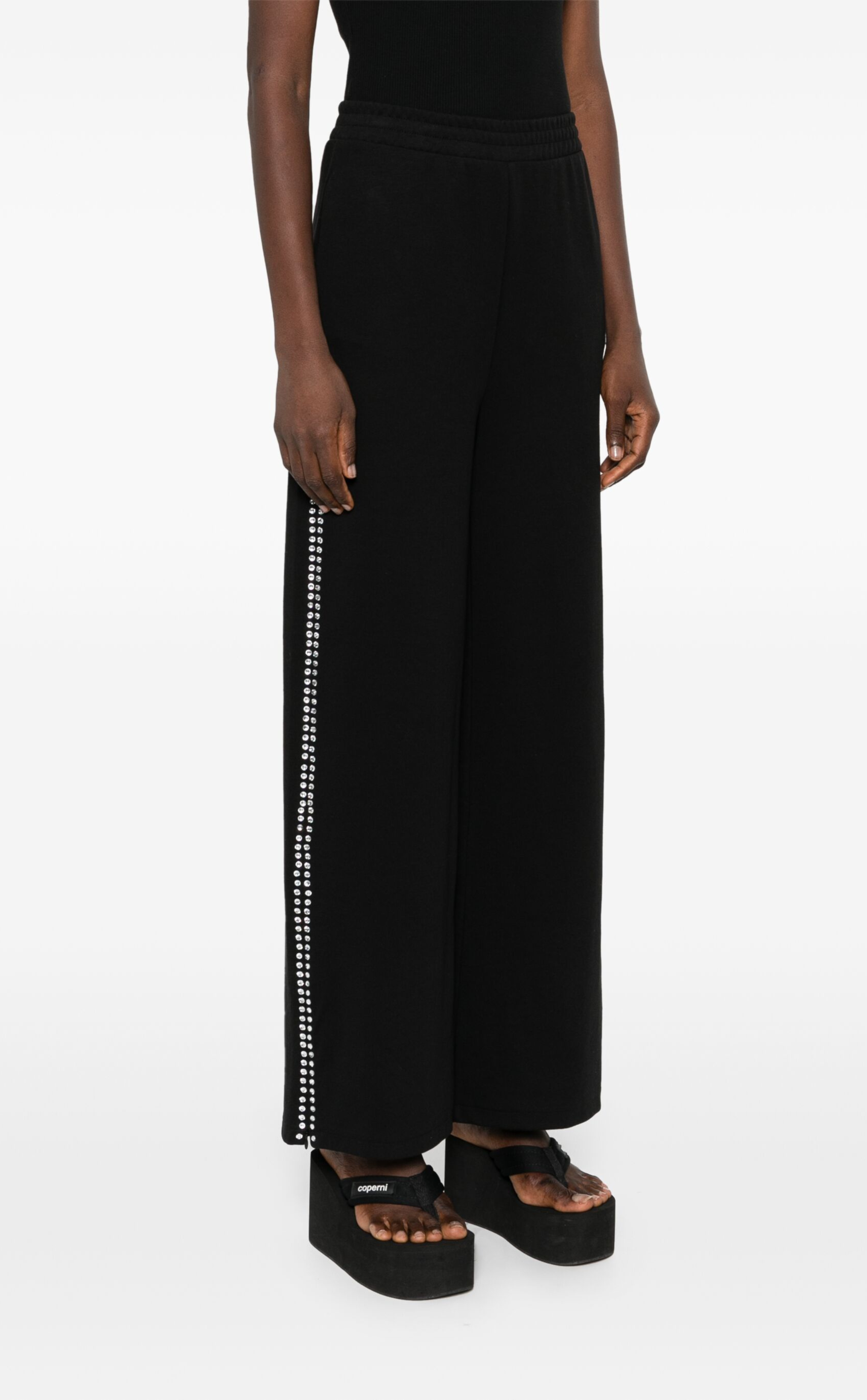 Rhinestone-embellished cotton track pants