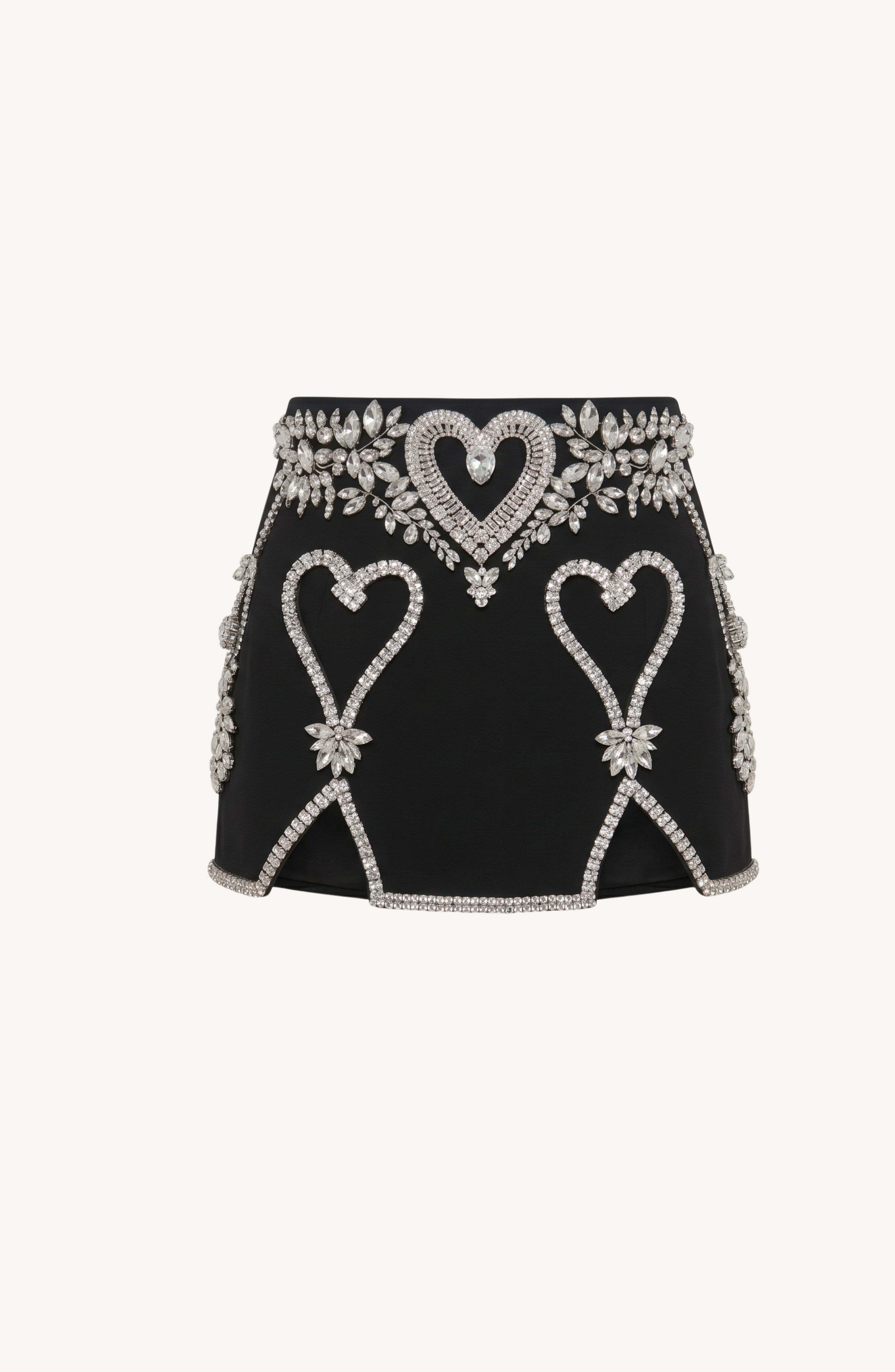 HEART CRYSTAL MINI SKIRT in Black — flat lay