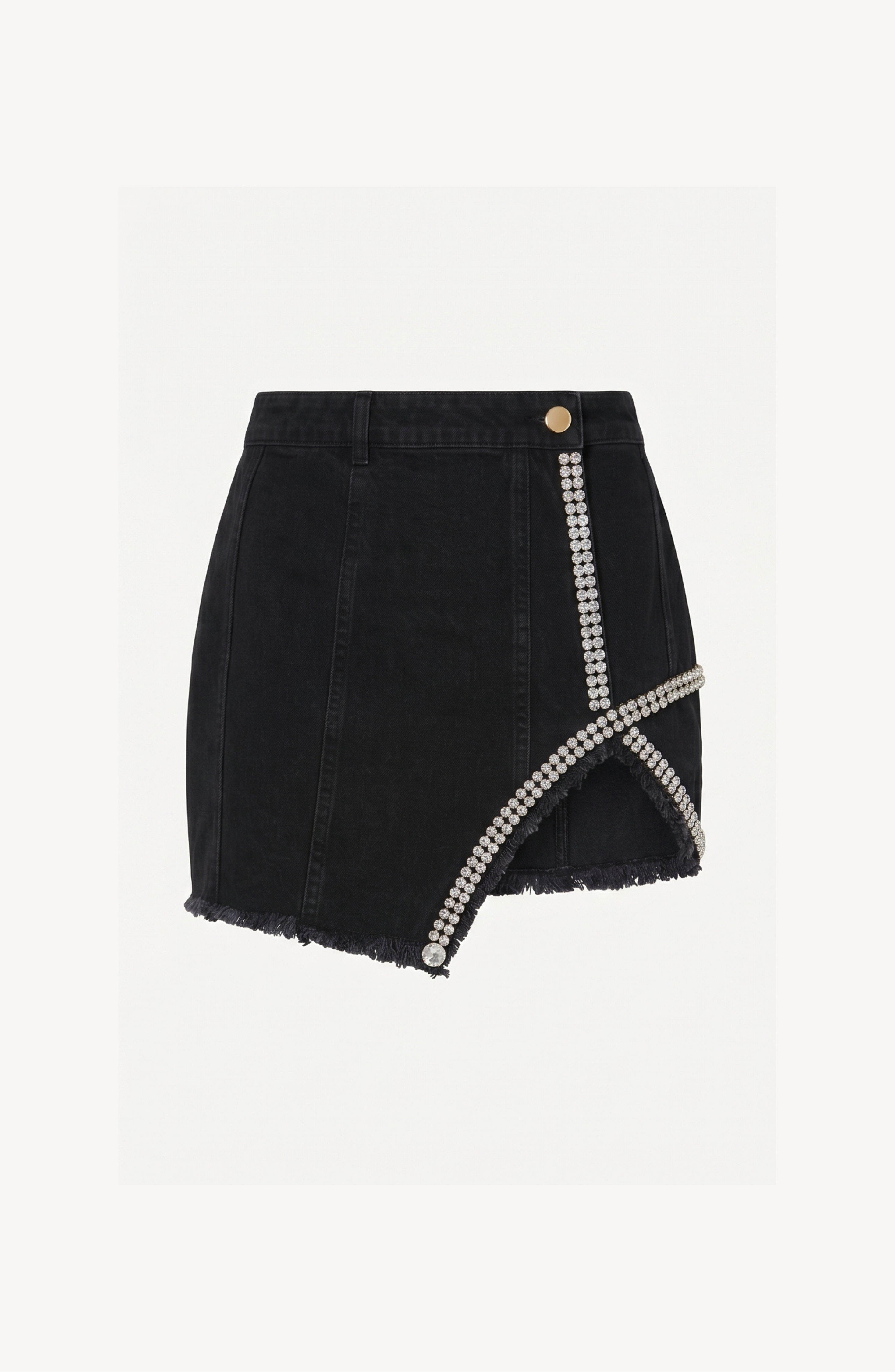 ASYMMETRIC DENIM MINI SKIRT in Black — flat lay