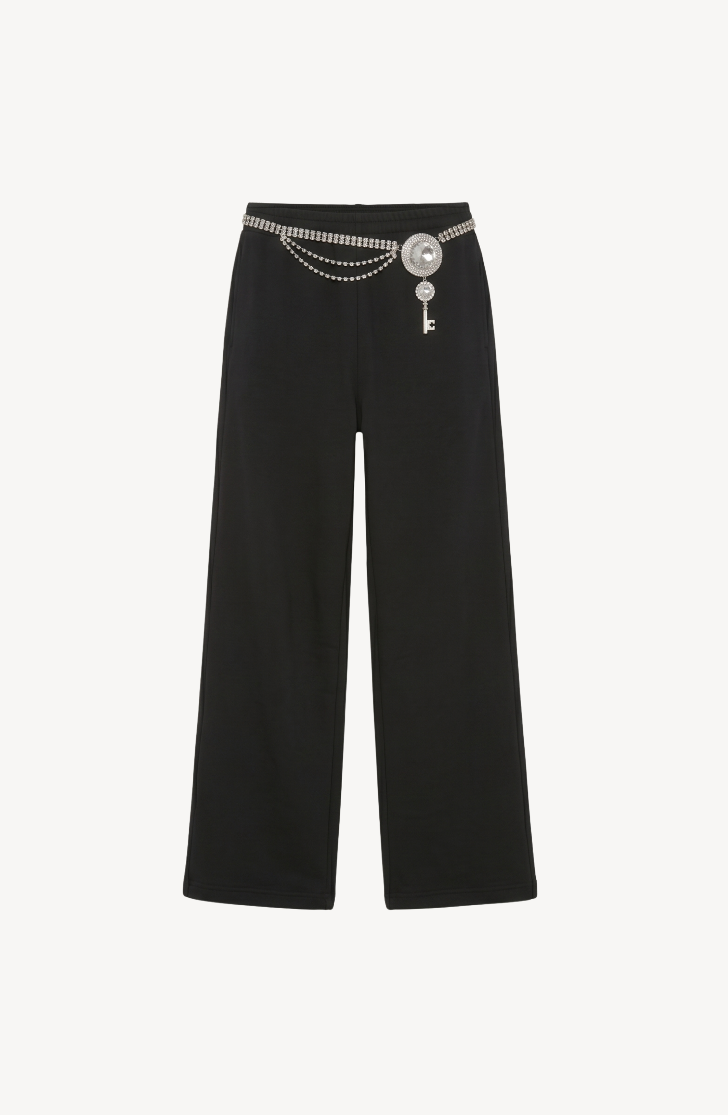 CRYSTAL KEY BELT TROUSERS in Black — flat lay