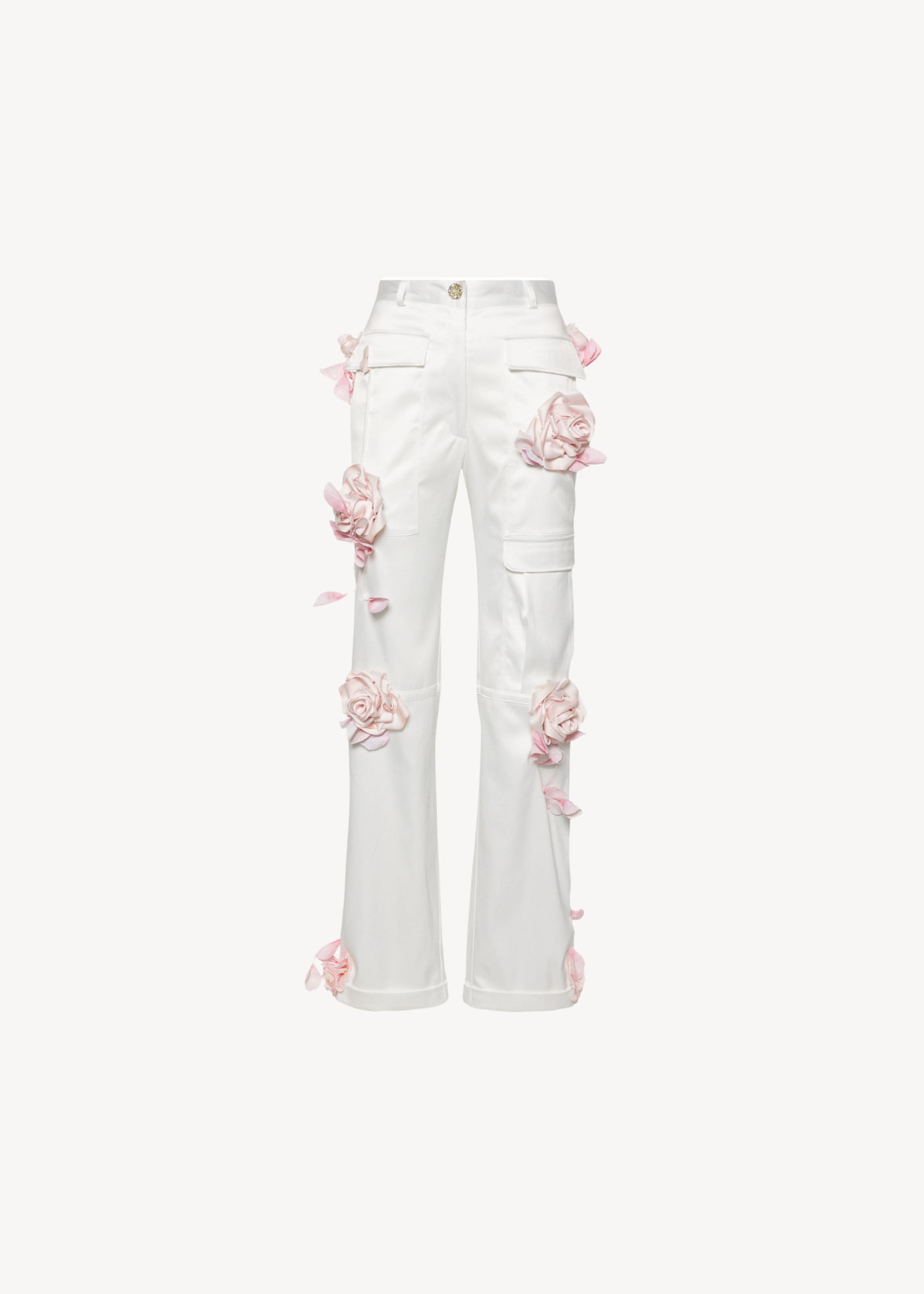FLORAL APPLIQUÉ SILK PANTS