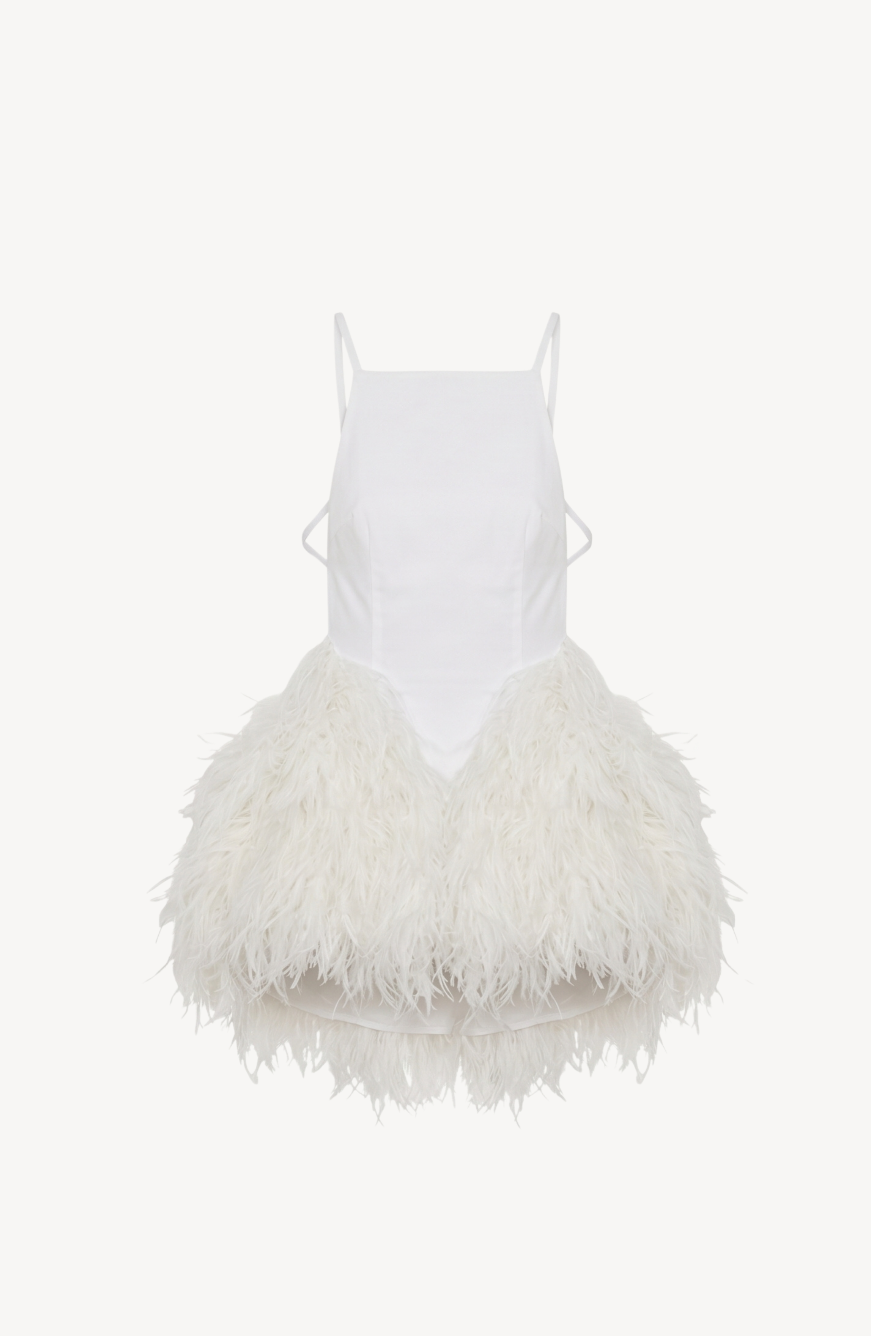 WHITE FEATHER FRINGE MINI DRESS in White — flat lay
