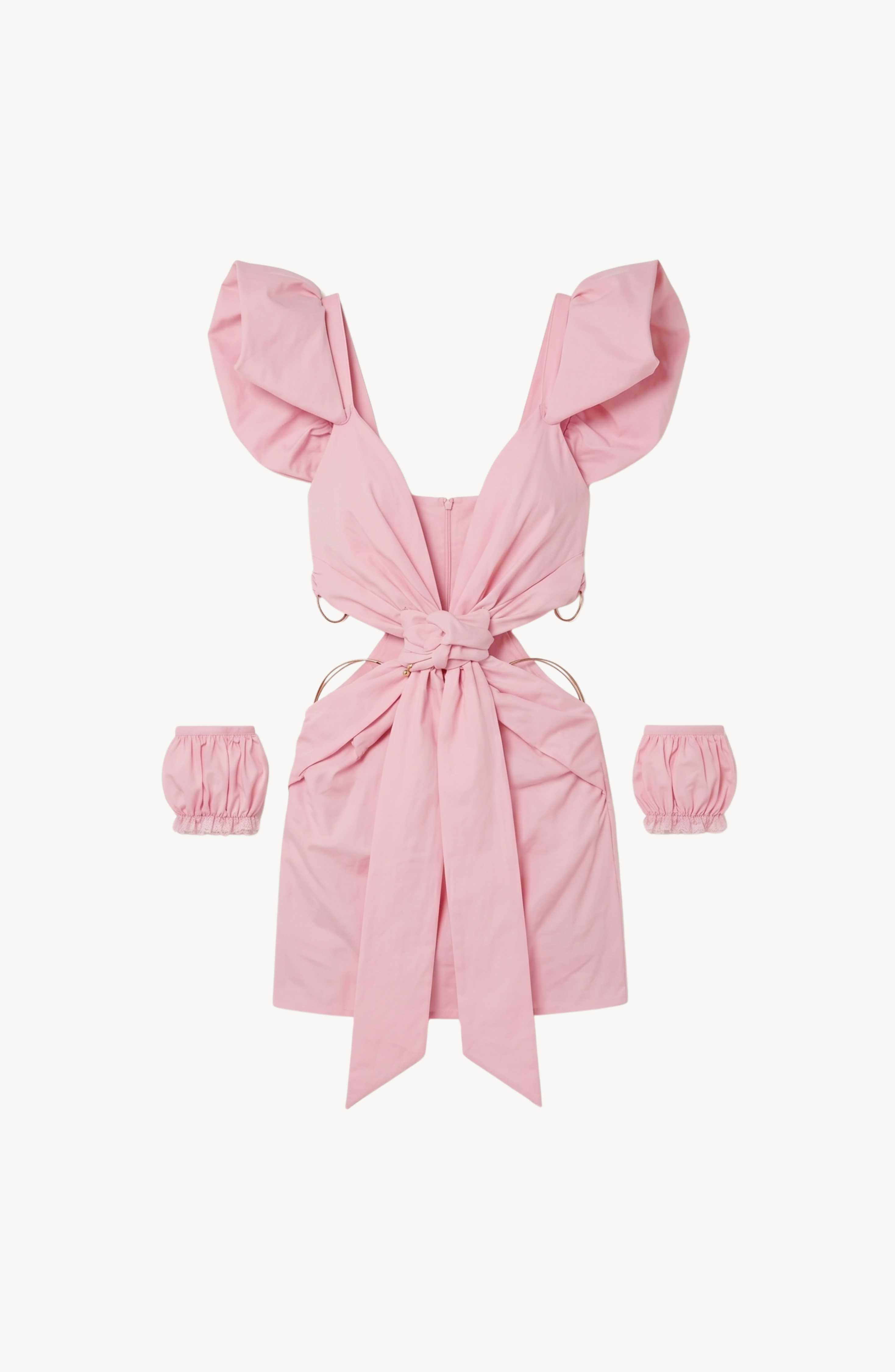 BOW ROSETTE MINI DRESS in Powder Pink — flat lay