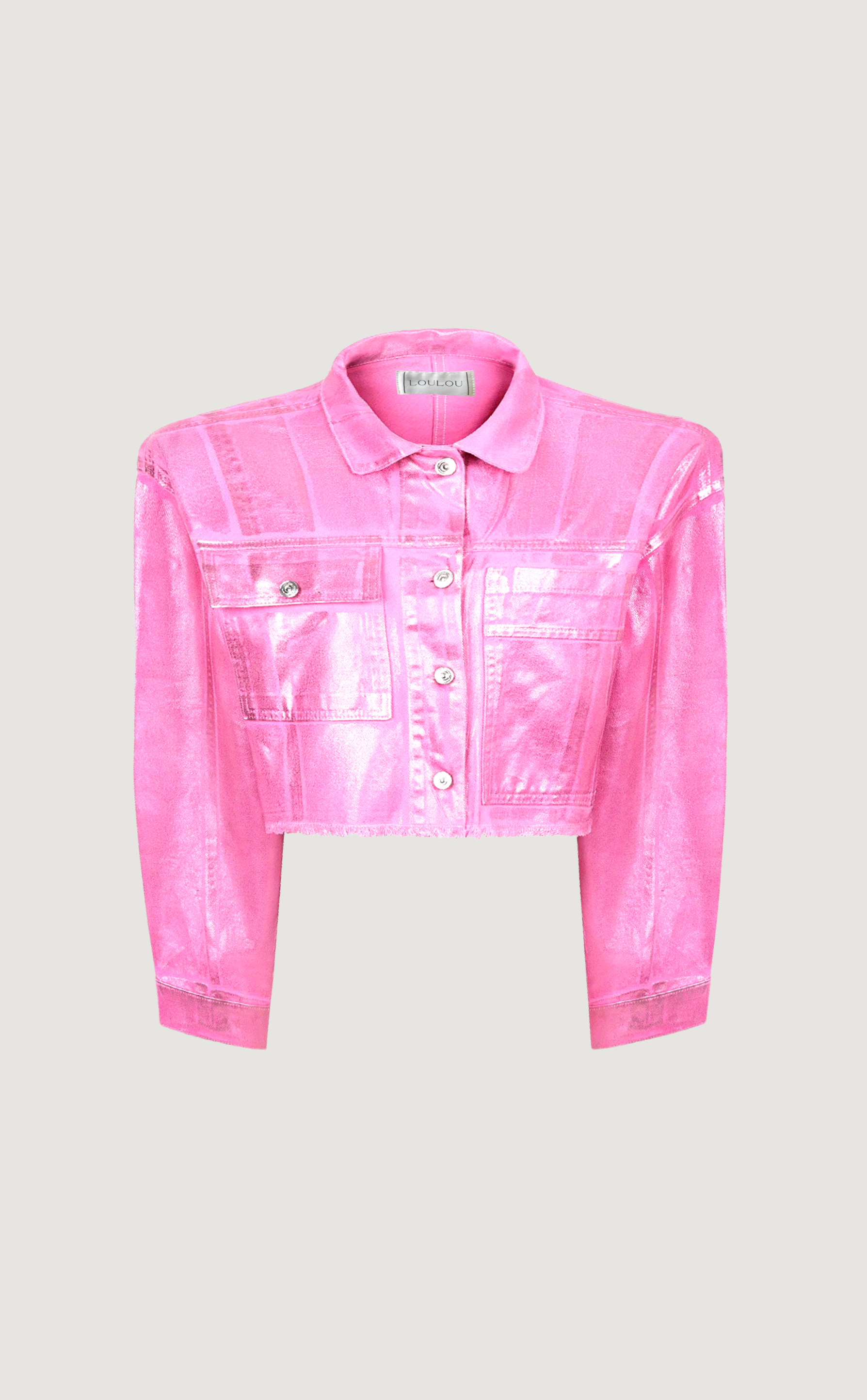 A Place in the Sun metallic denim jacket in pink