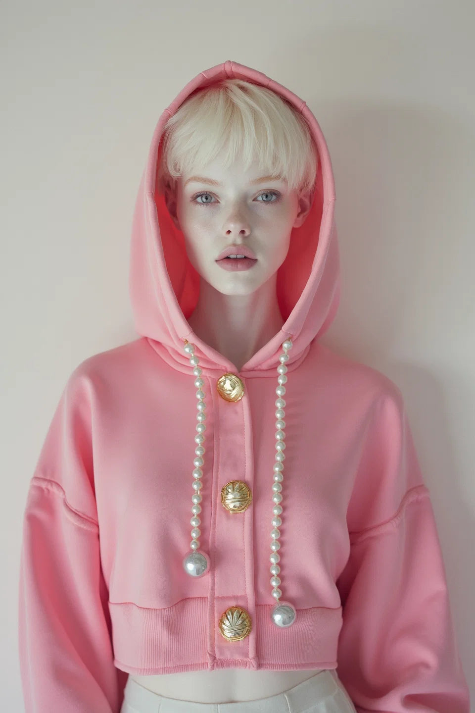 EMBELLISHED CROPPED HOODIE IN ROSE