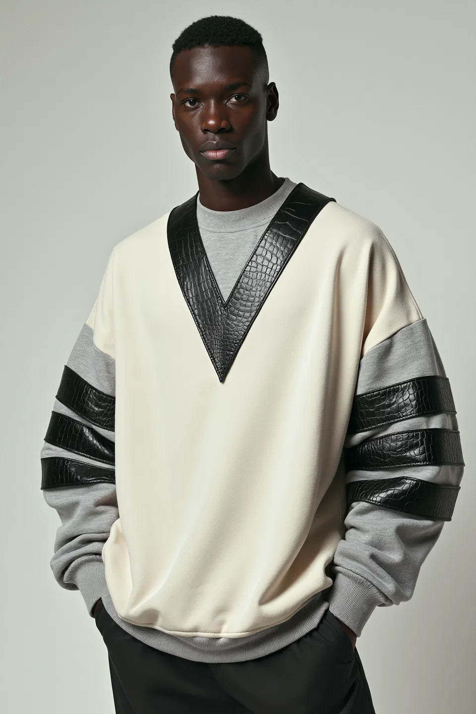 V Neck Striped Sweatshirt