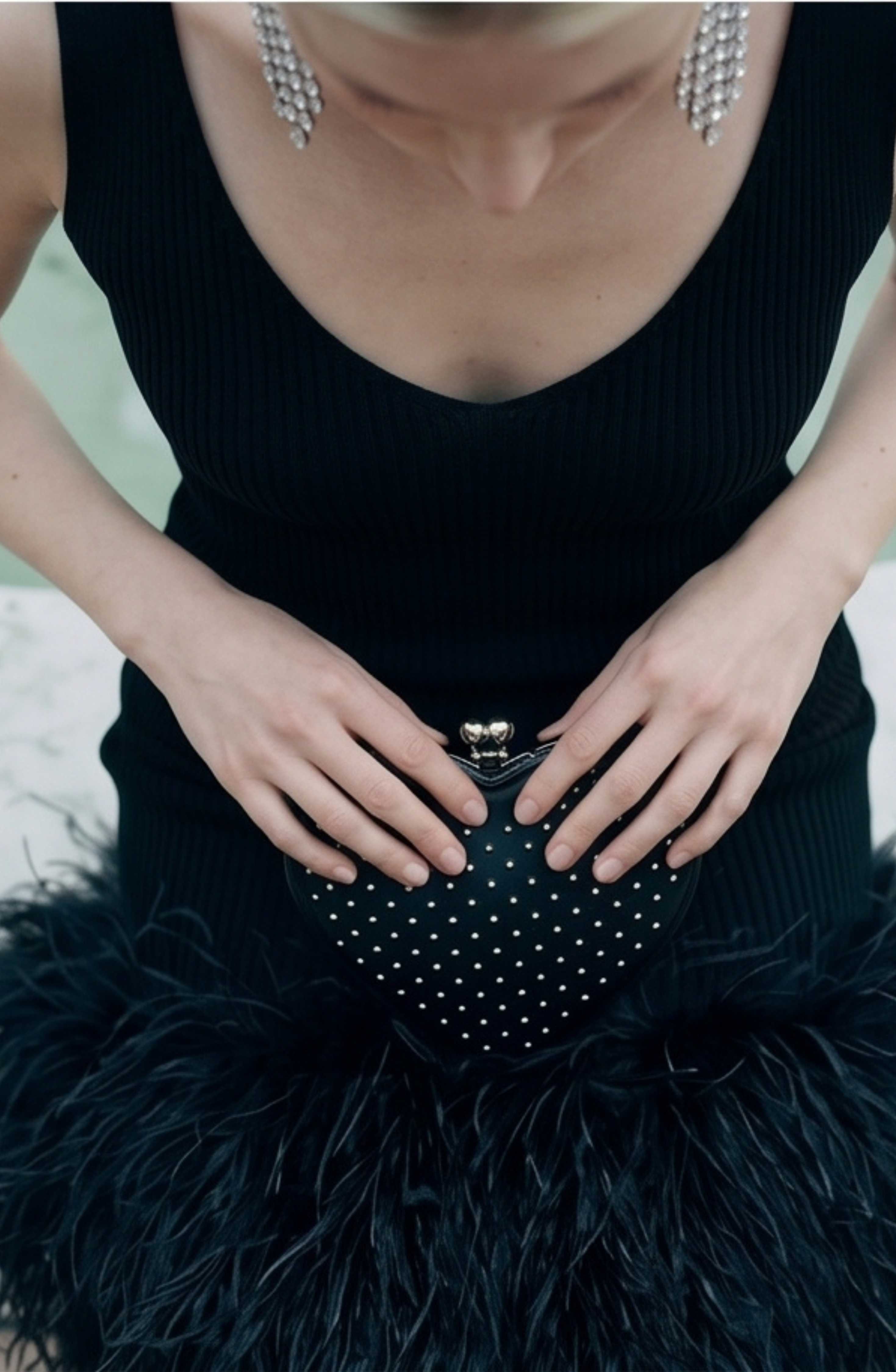 FEATHER-TRIM MIDI KNIT DRESS