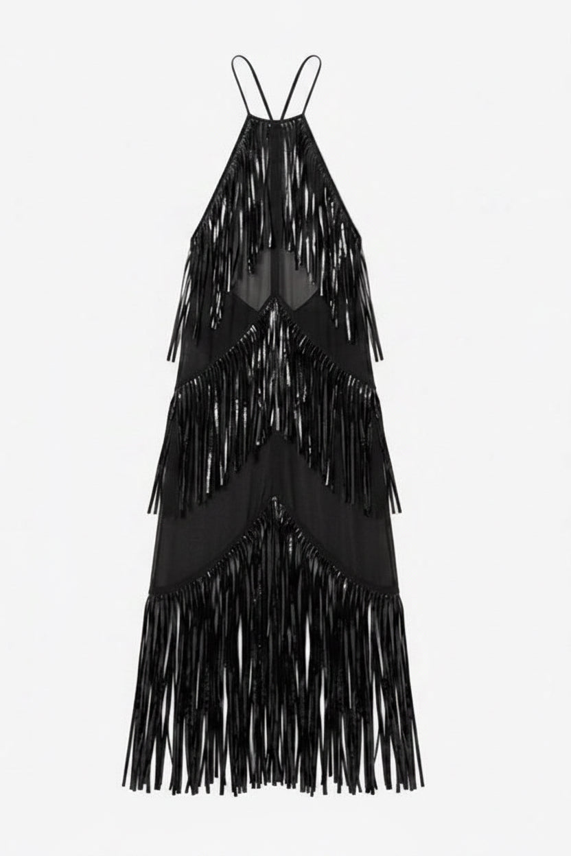 Fringe Halterneck Gown
