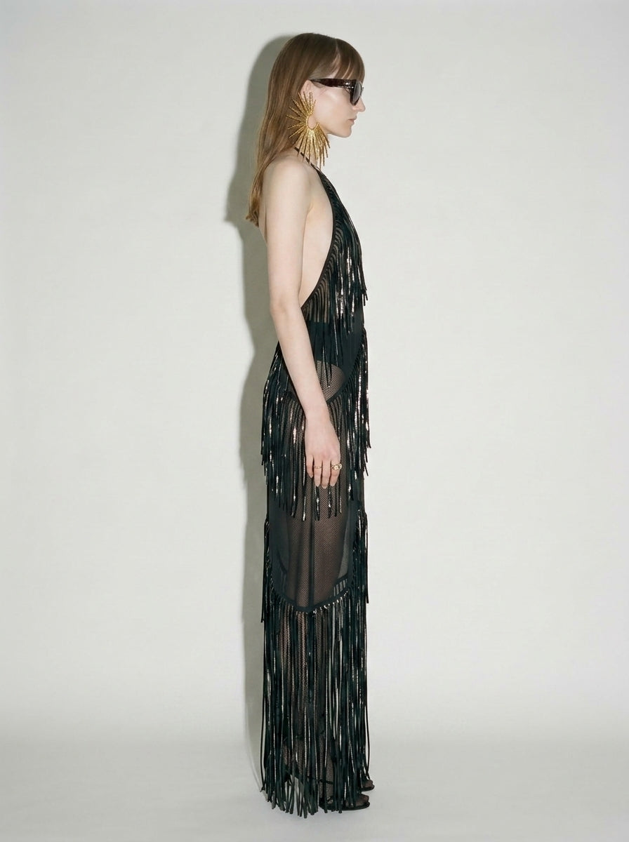 Fringe Halterneck Gown
