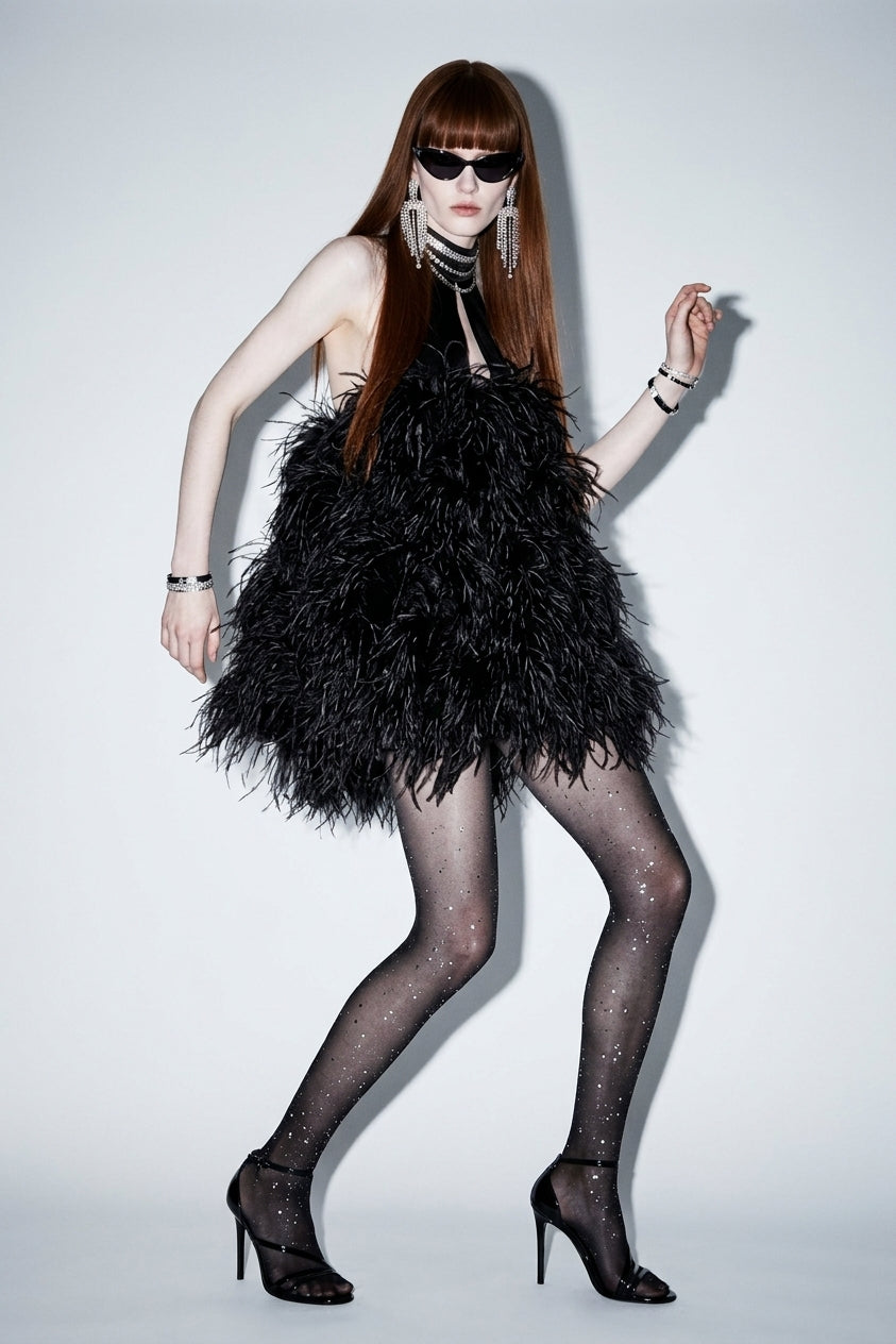 LOULOU Black Feather Halter Mini Dress - photo 2