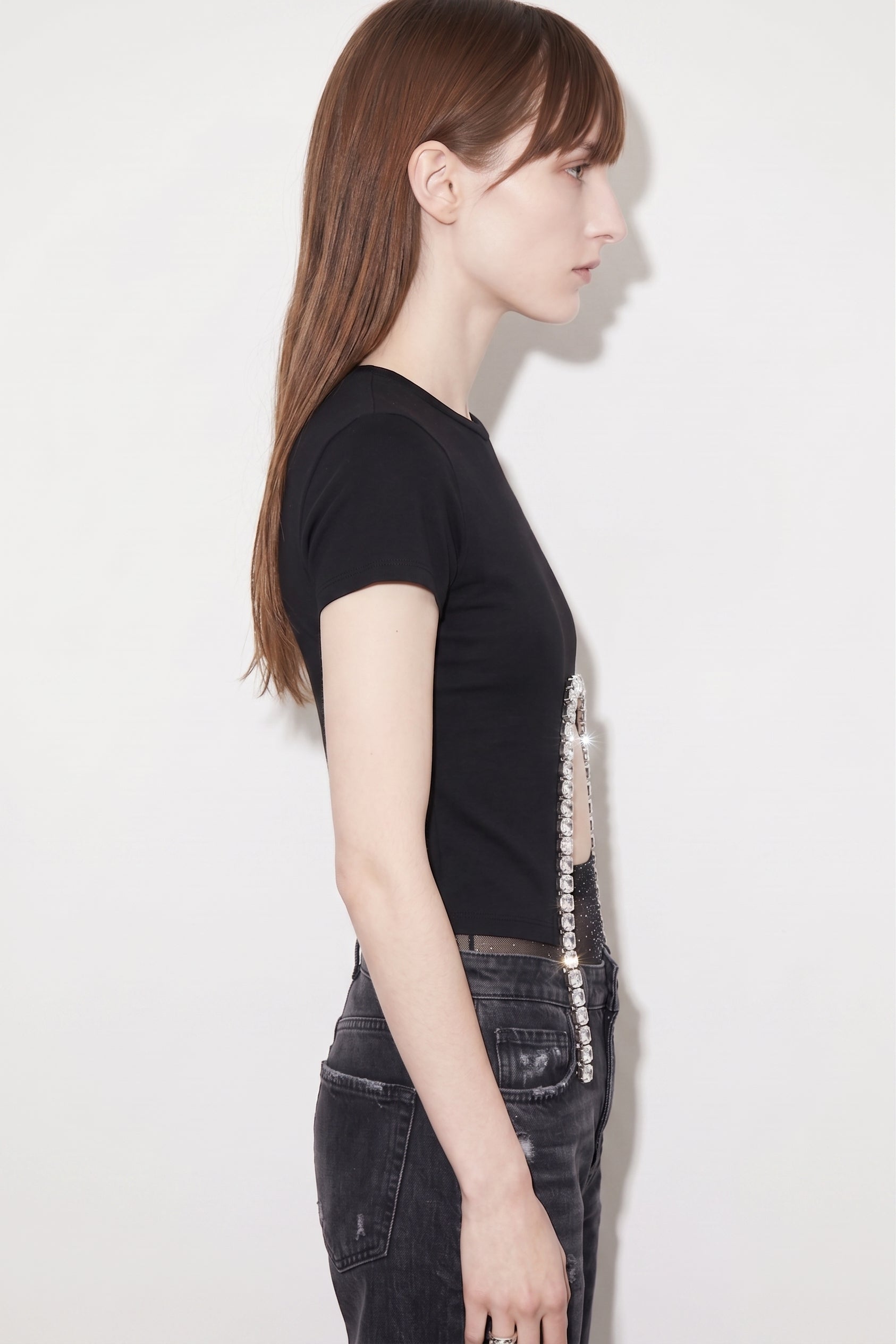 LOULOU Crystal-Trim Cut-Out T-Shirt - photo 3