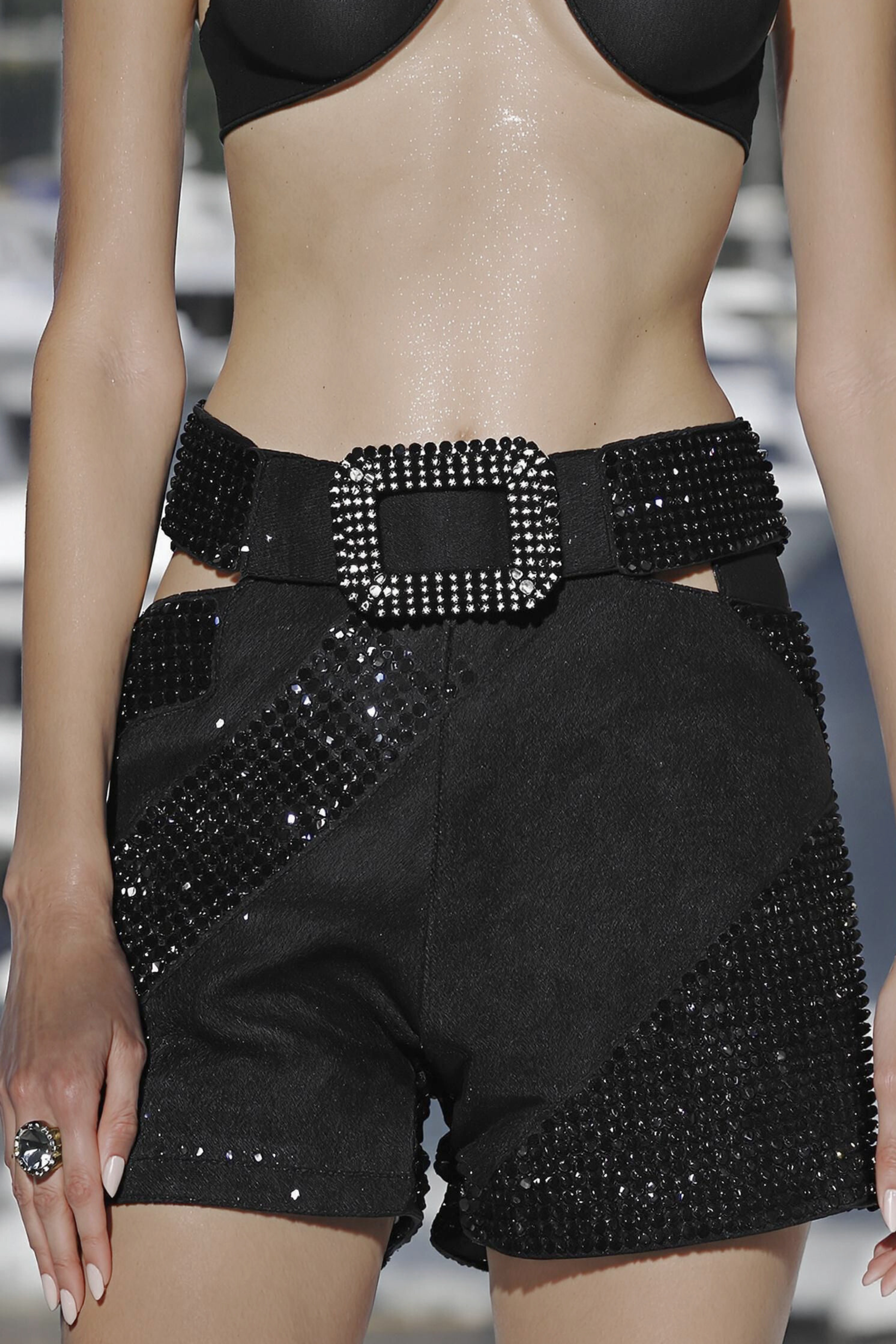 BLACK CRYSTAL DENIM SHORTS
