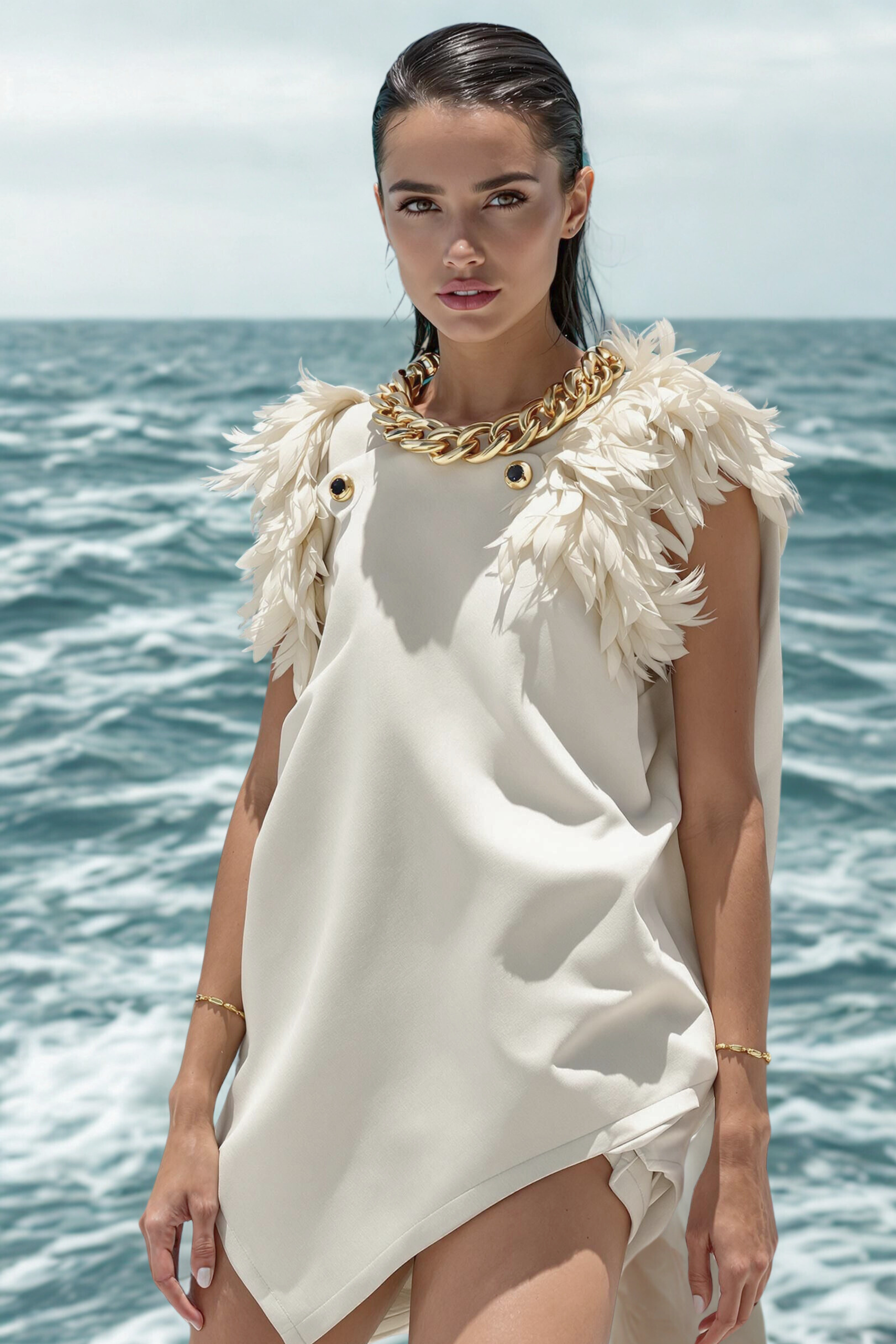 FEATHER SHOULDER MINI DRESS