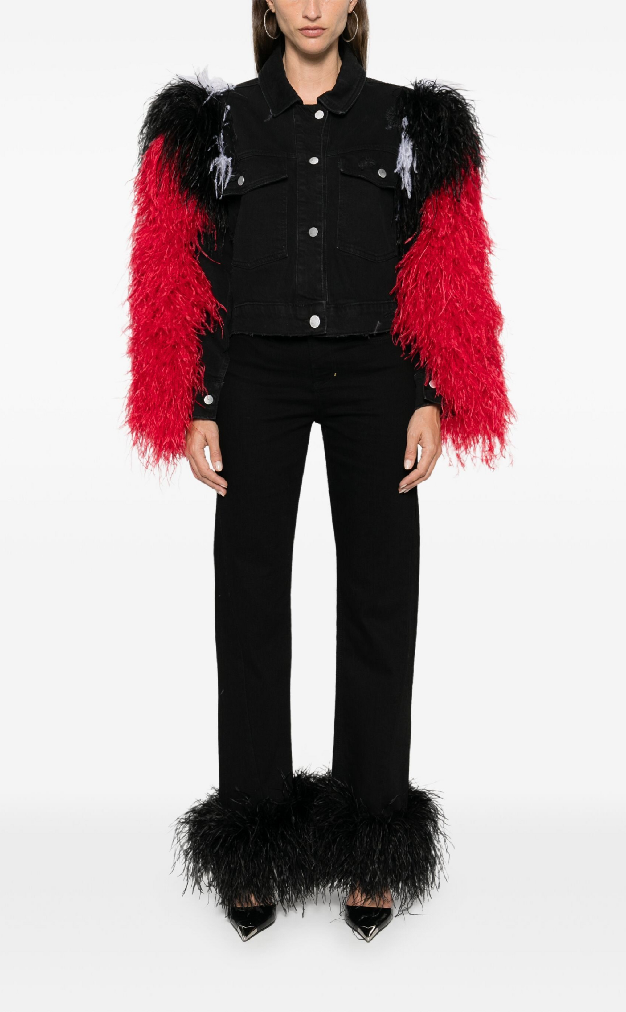 FEATHER-DETAIL DENIM JACKET