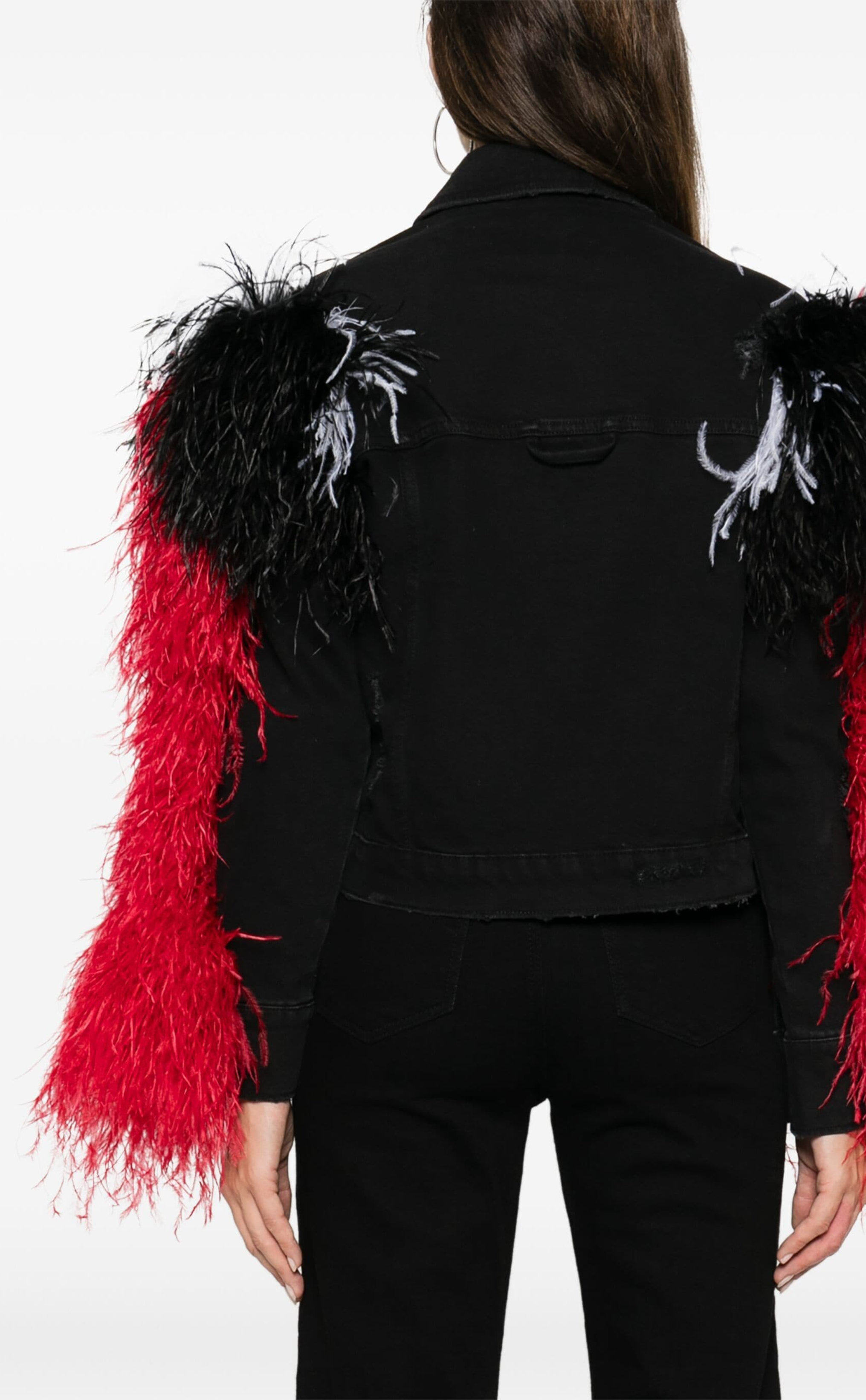 FEATHER-DETAIL DENIM JACKET