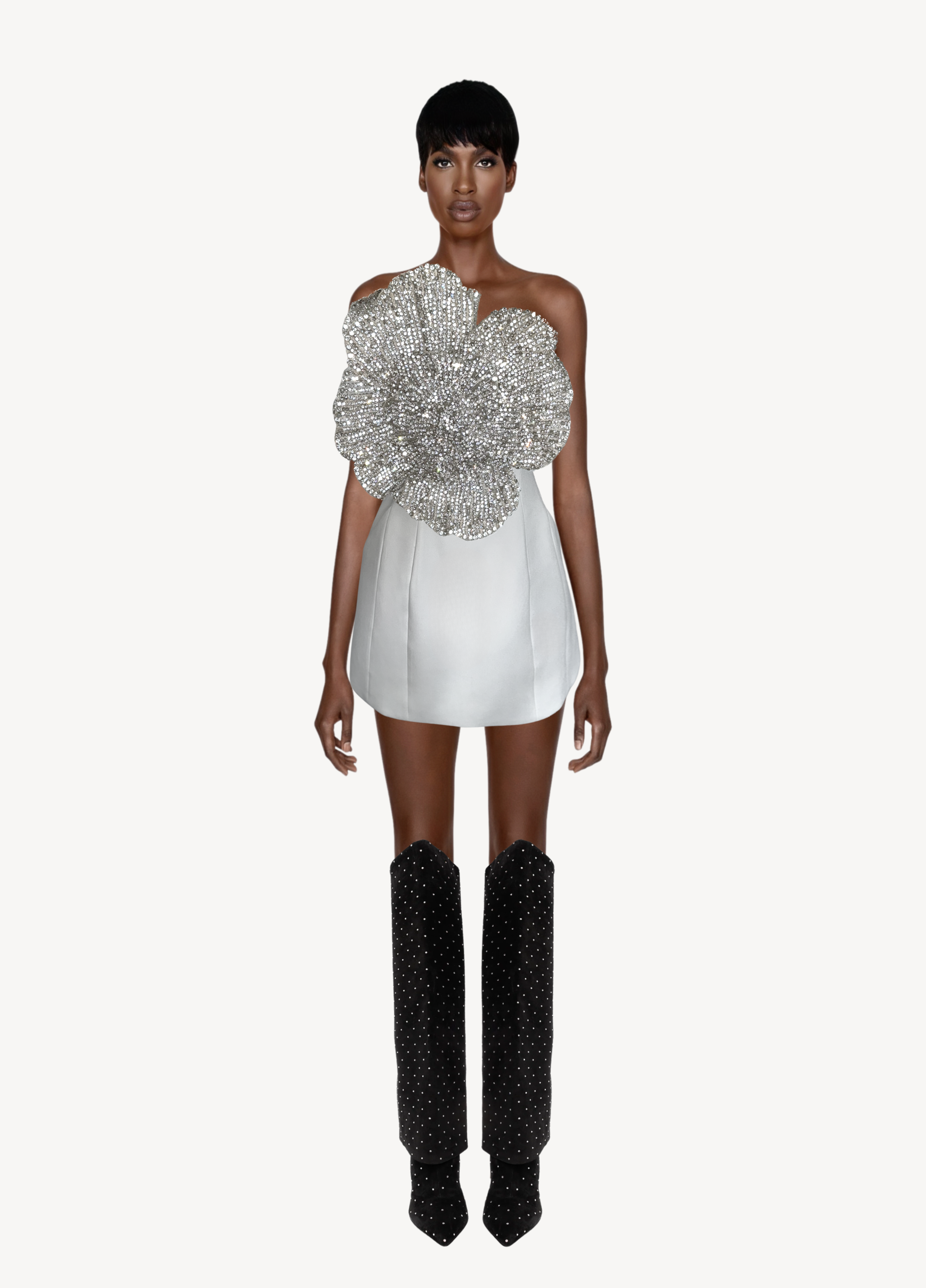 CRYSTAL-FLOWER MINI DRESS