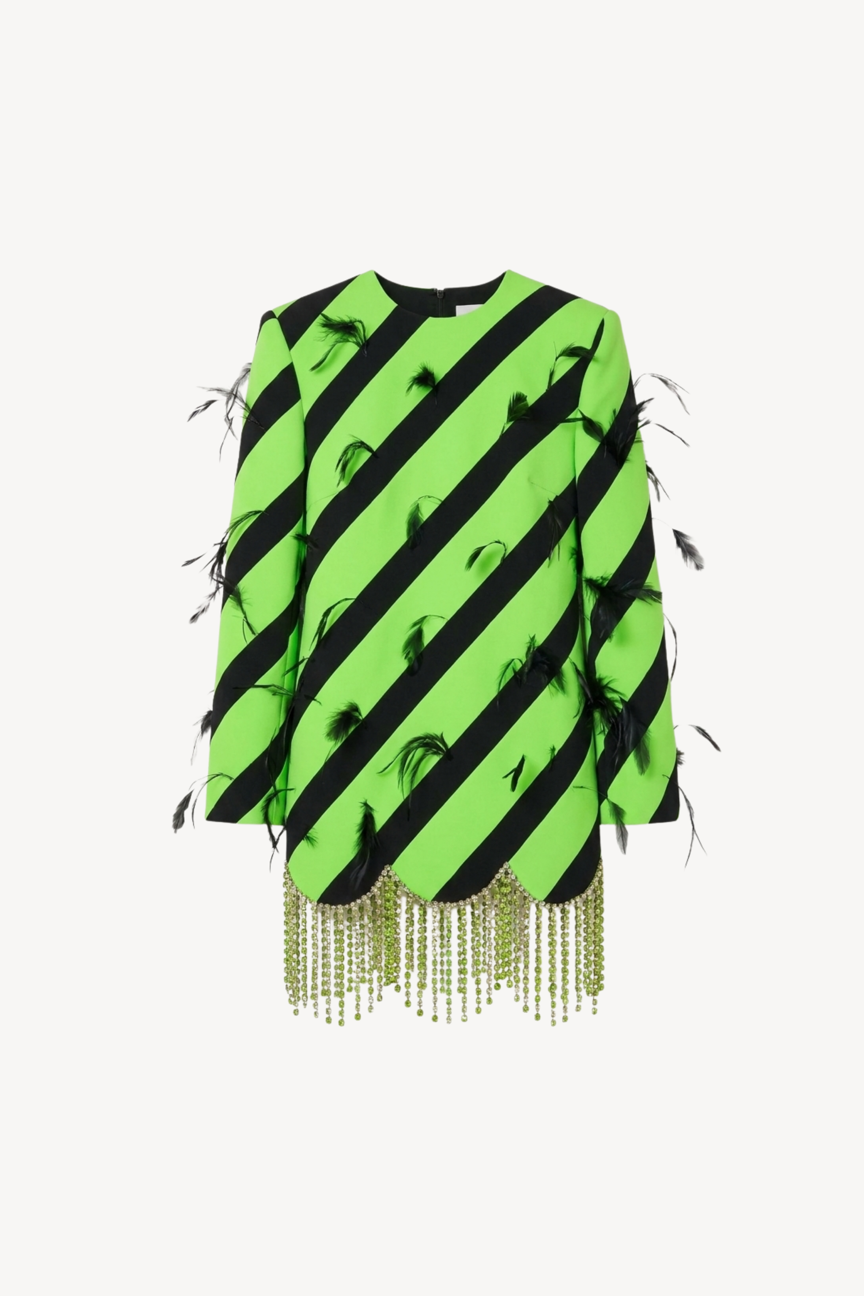 Lime Striped Feather Crystal Mini Dress
