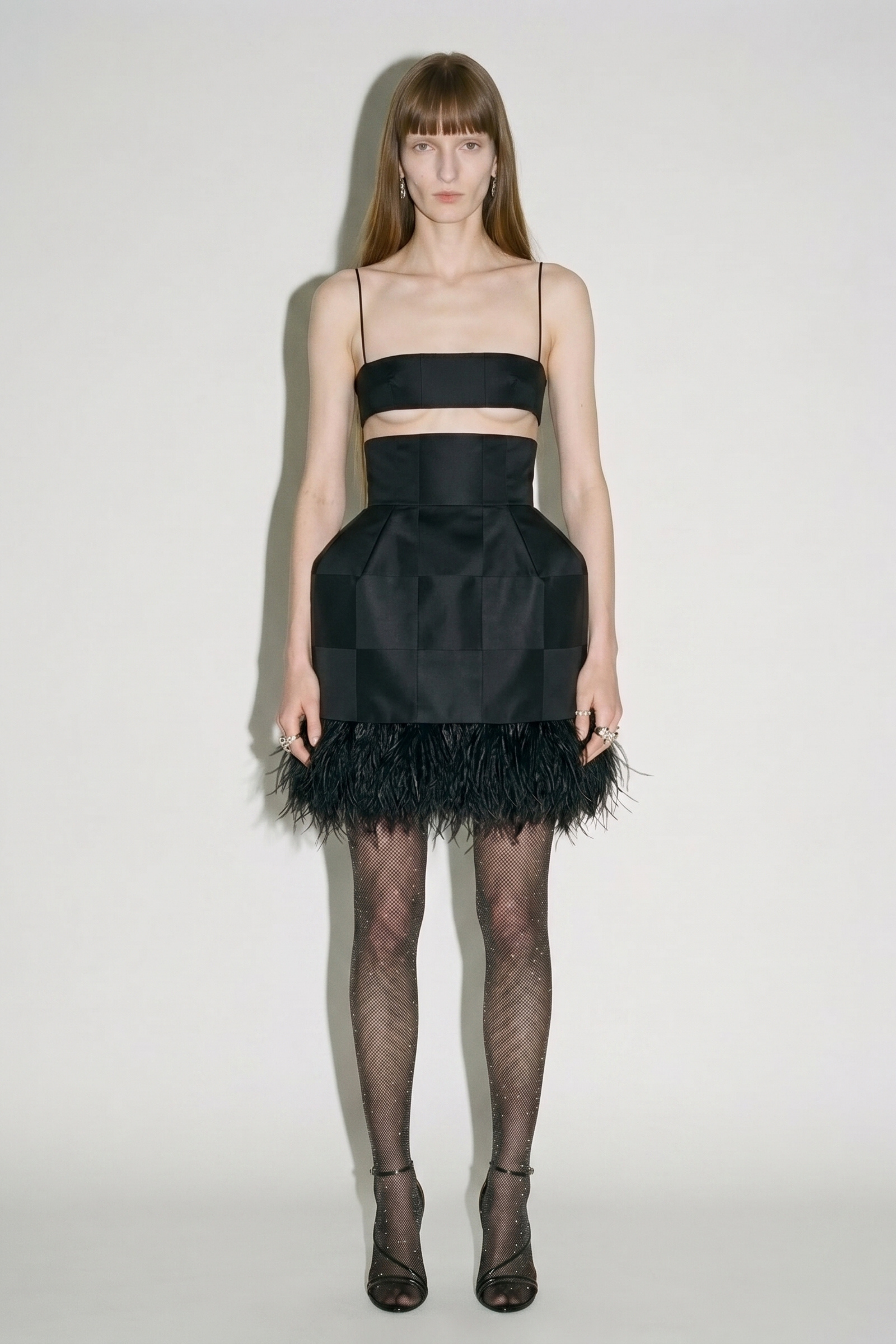 Black Cutout Feather Mini Dress
