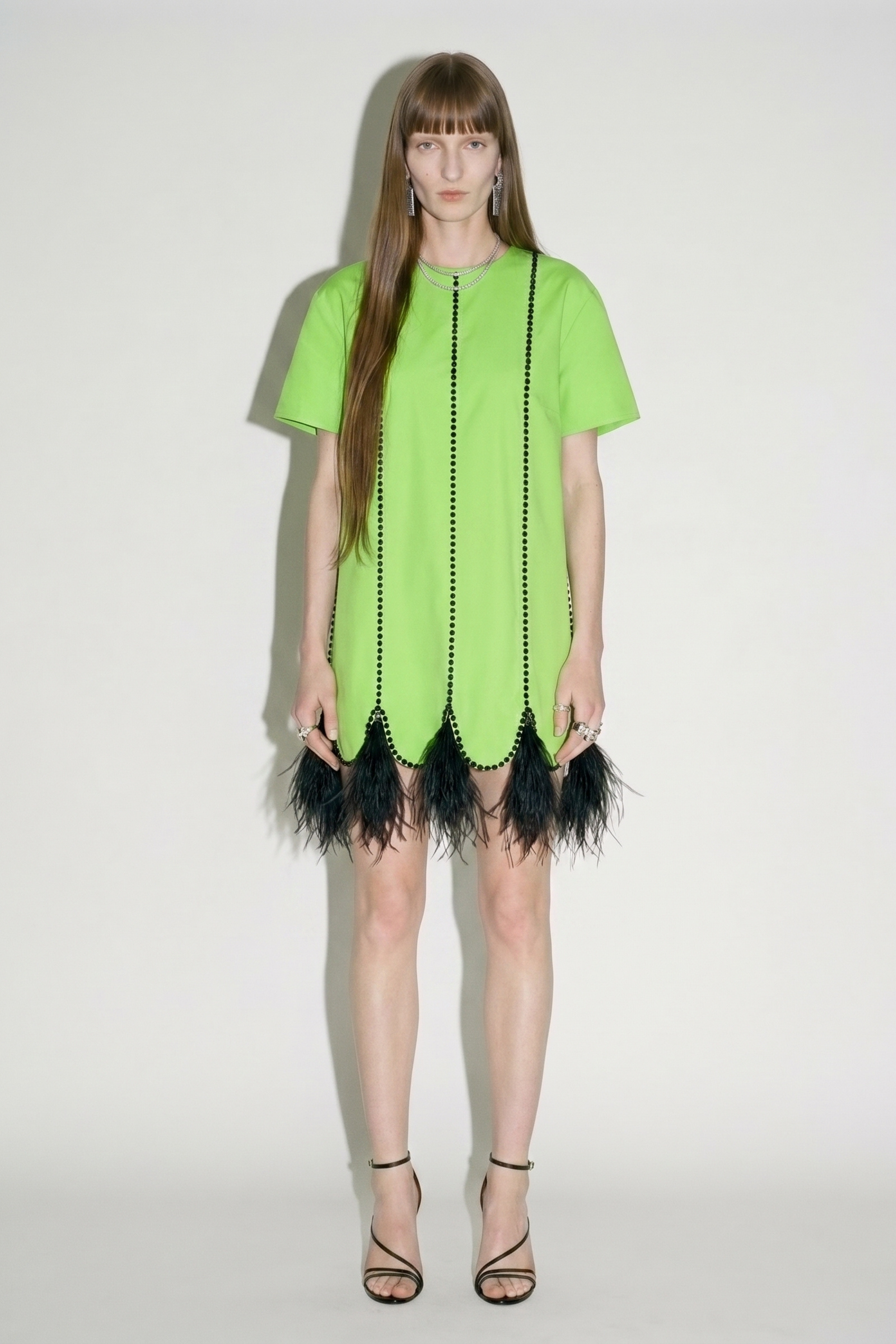 Lime Feather Trim T-Shirt Mini Dress