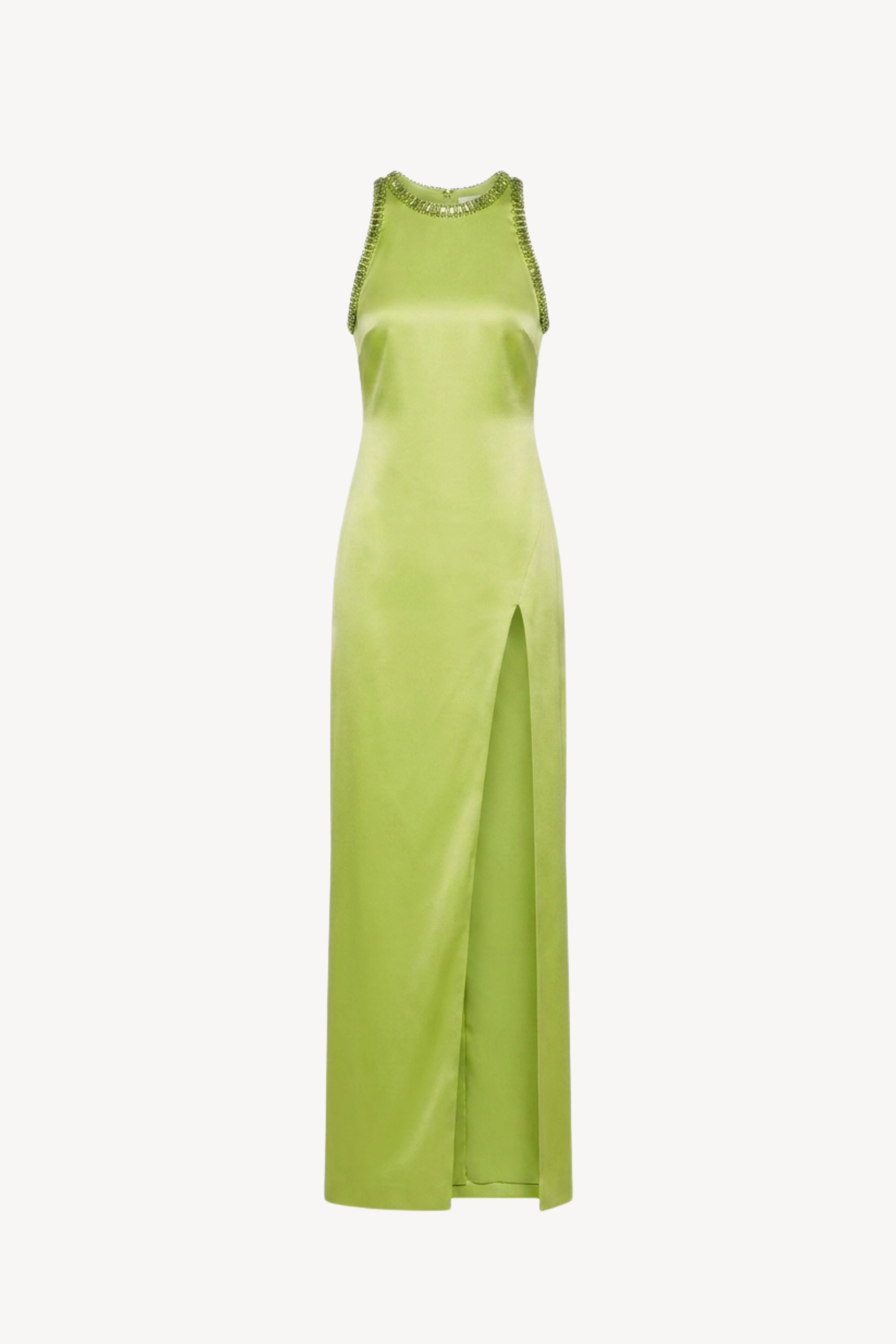 Lime Crystal Trim Satin Maxi Dress