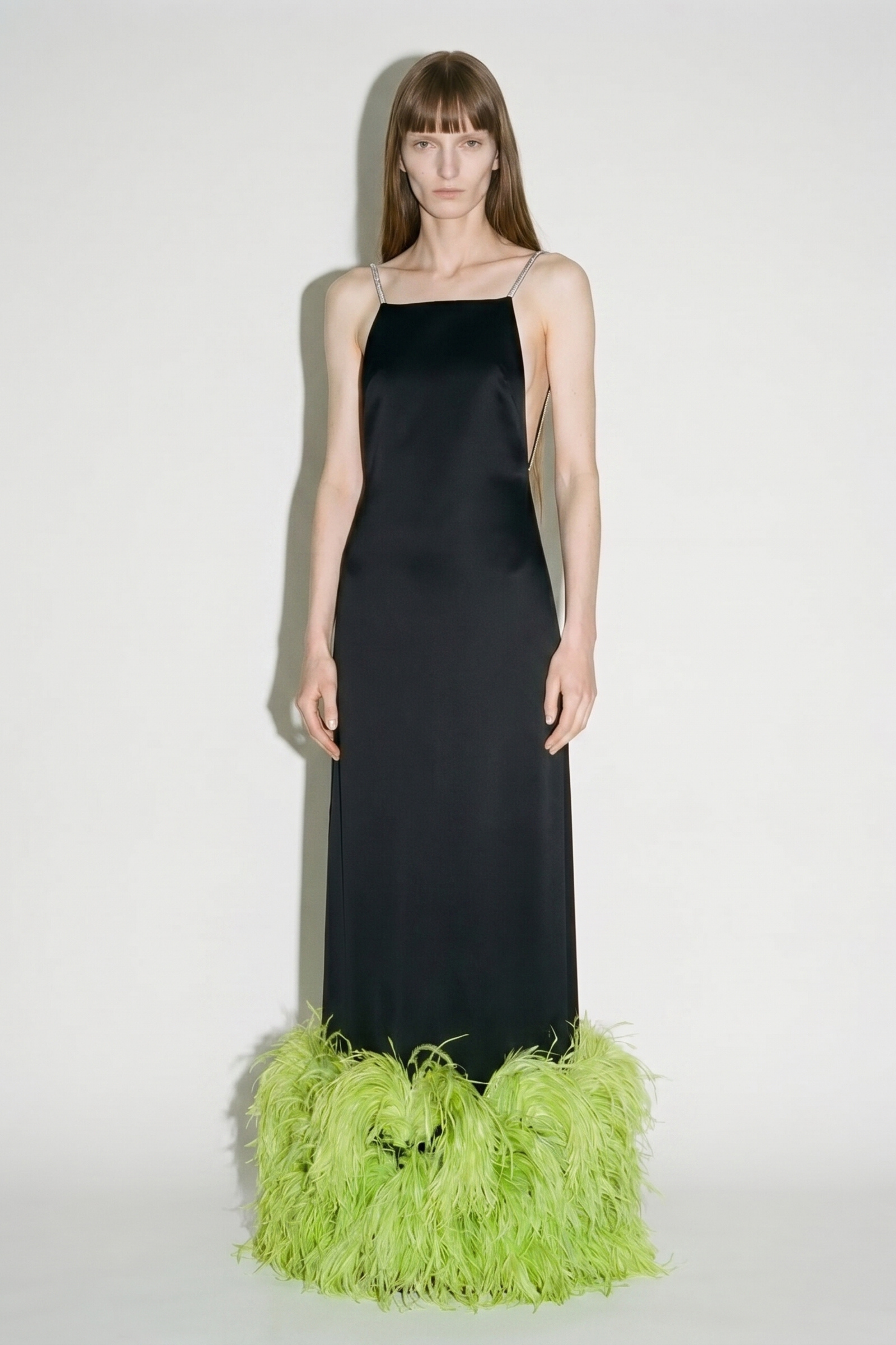 Black Lime Feather Maxi Dress