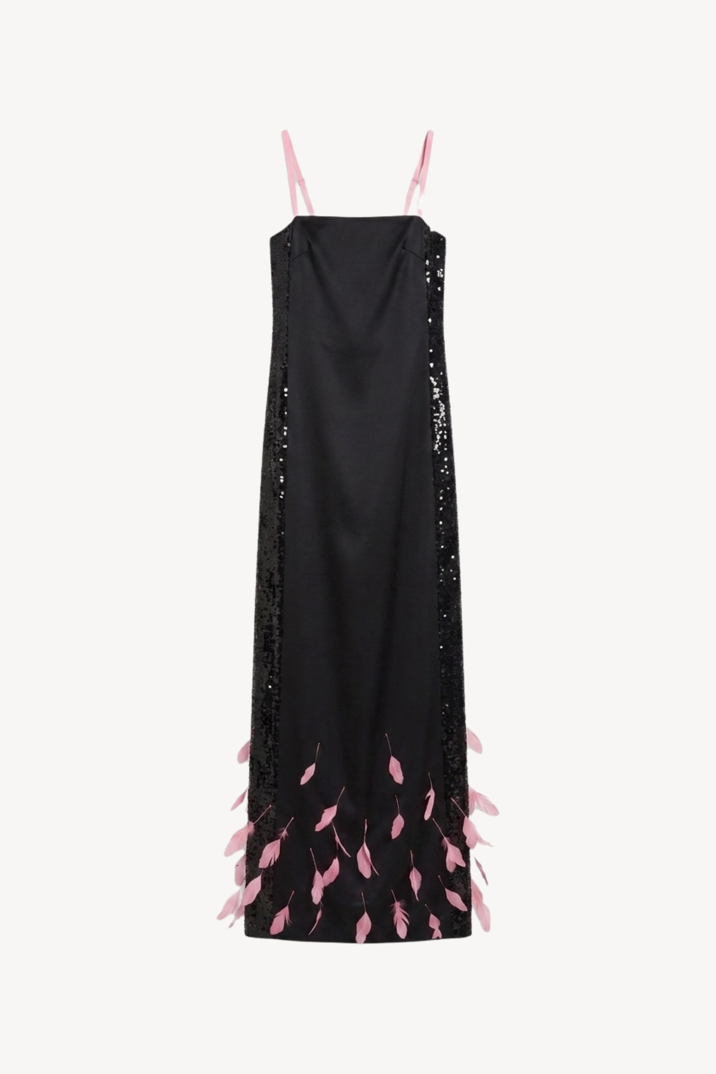Black Pink Feather Sequin Maxi Dress