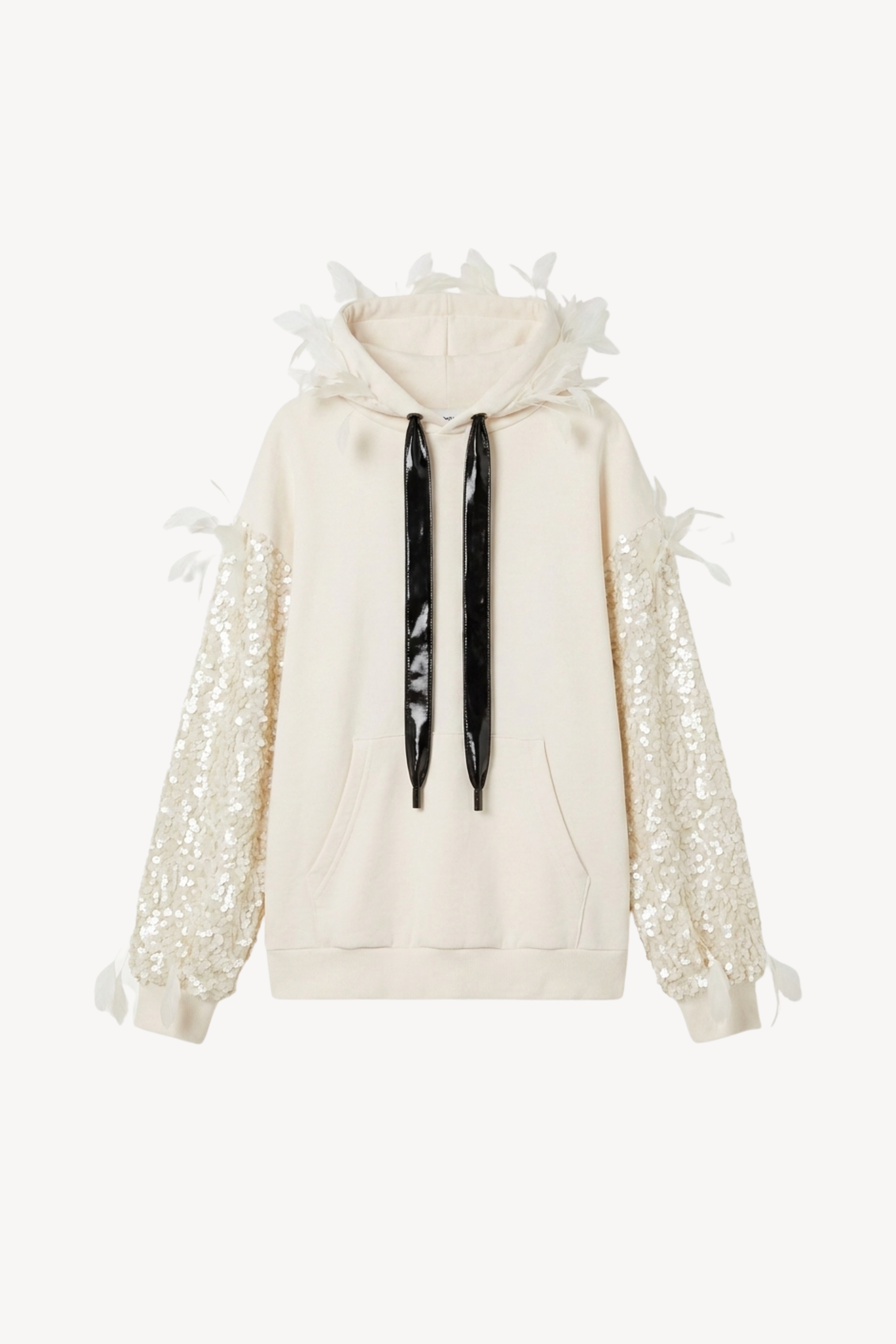 Ivory Sequin Feather Hoodie