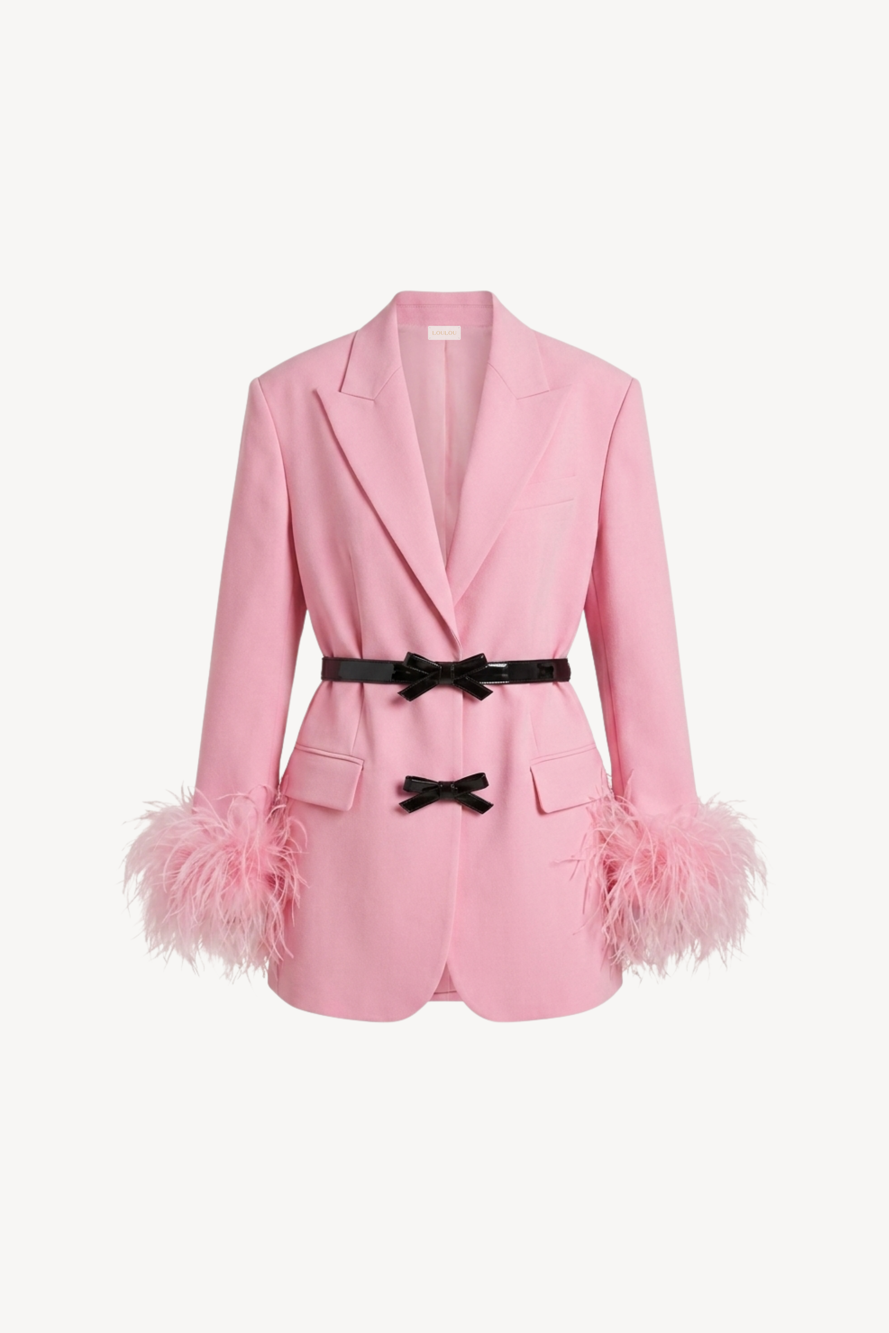 Pink Bow Feather Cuff Blazer