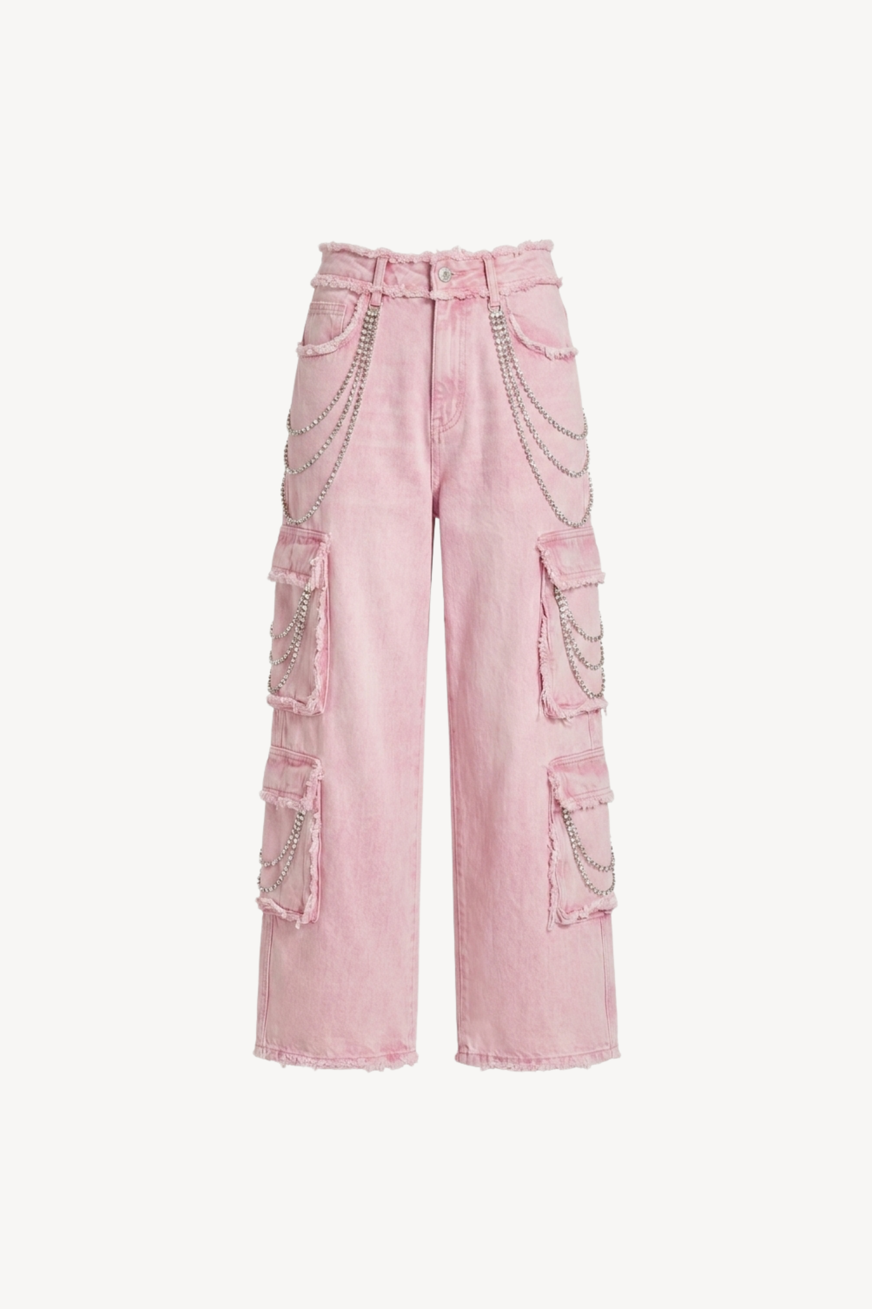 Pink Crystal Cargo Denim Jeans