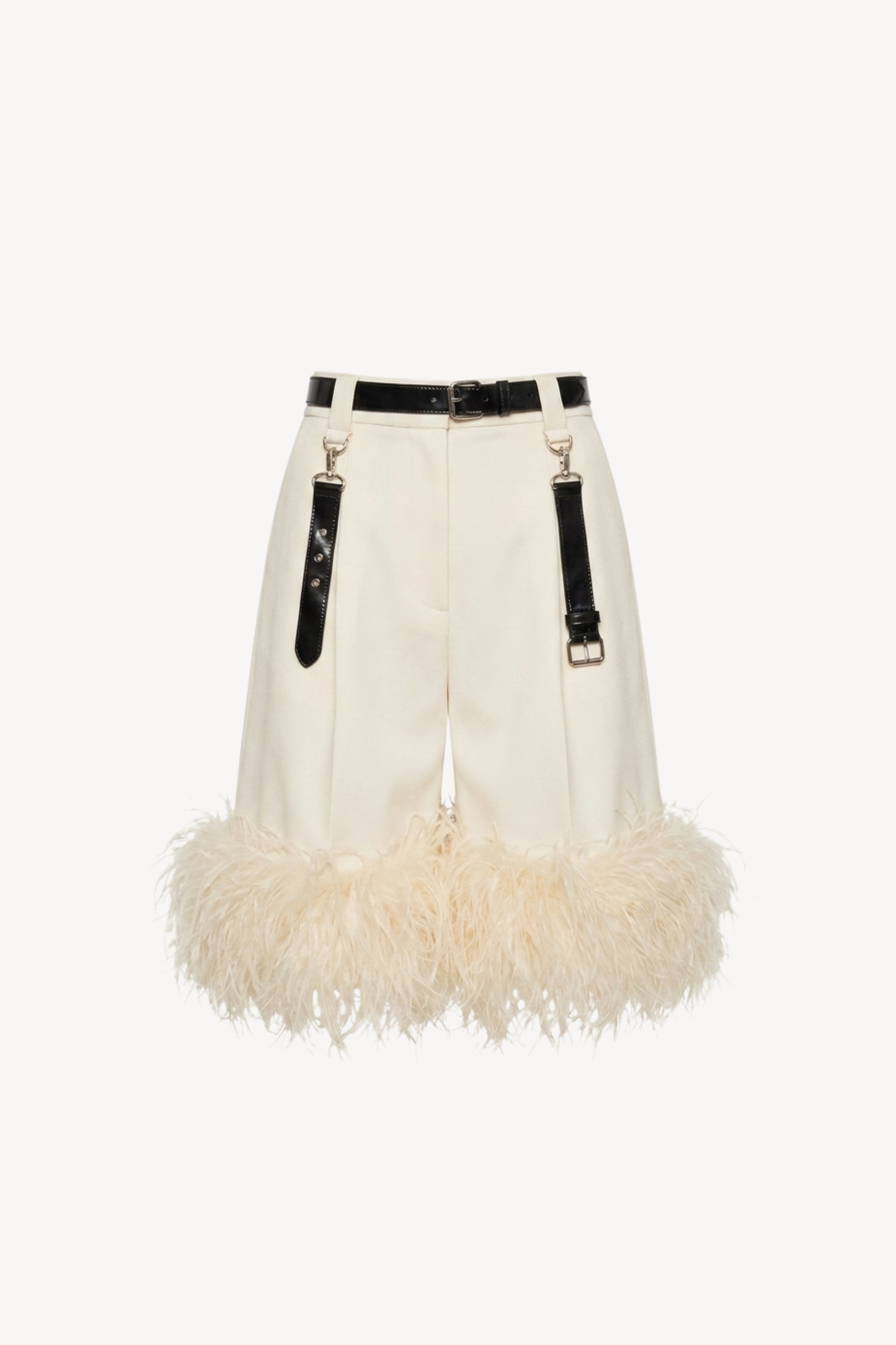 Crepe Feather Trim Bermuda Shorts