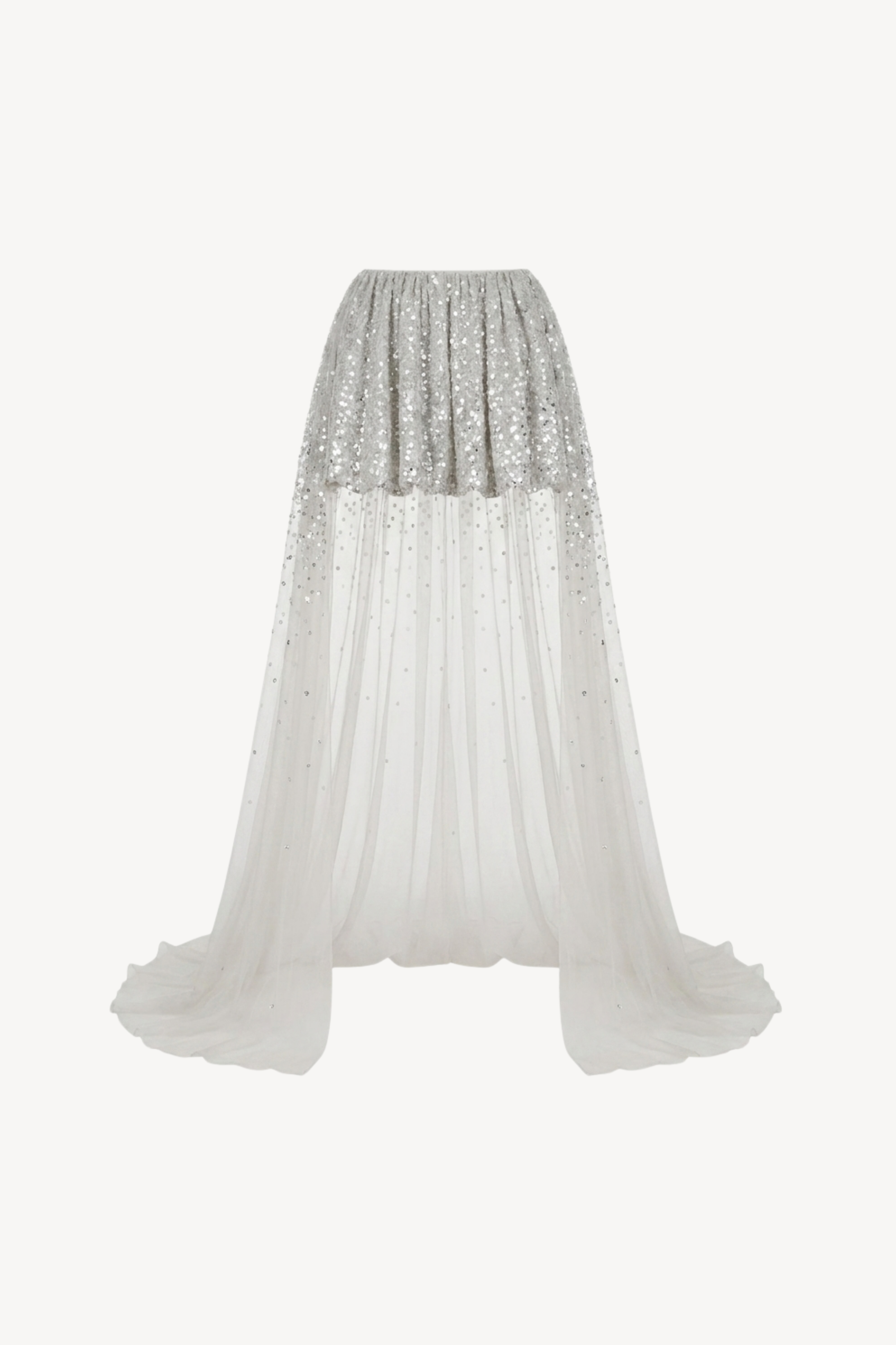 Silver Sequin Tulle Train Skirt