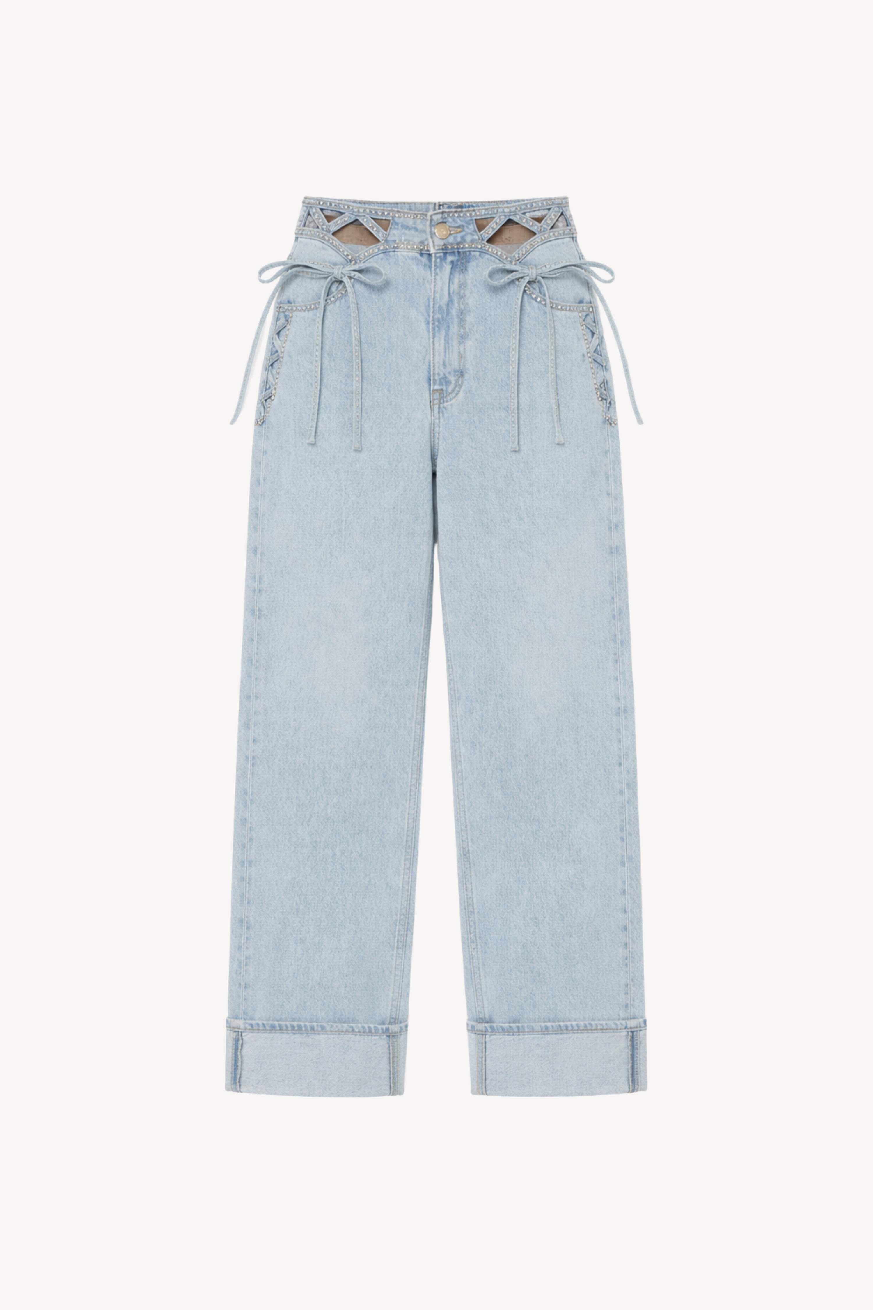 WIDE LEG CUT-OUT WAIST DENIM JEANS