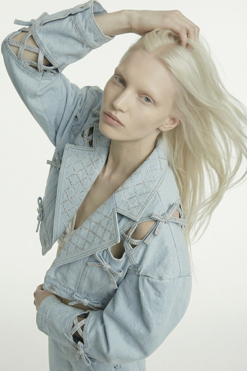 CROPPED DENIM JACKET IN LIGHT BLUE