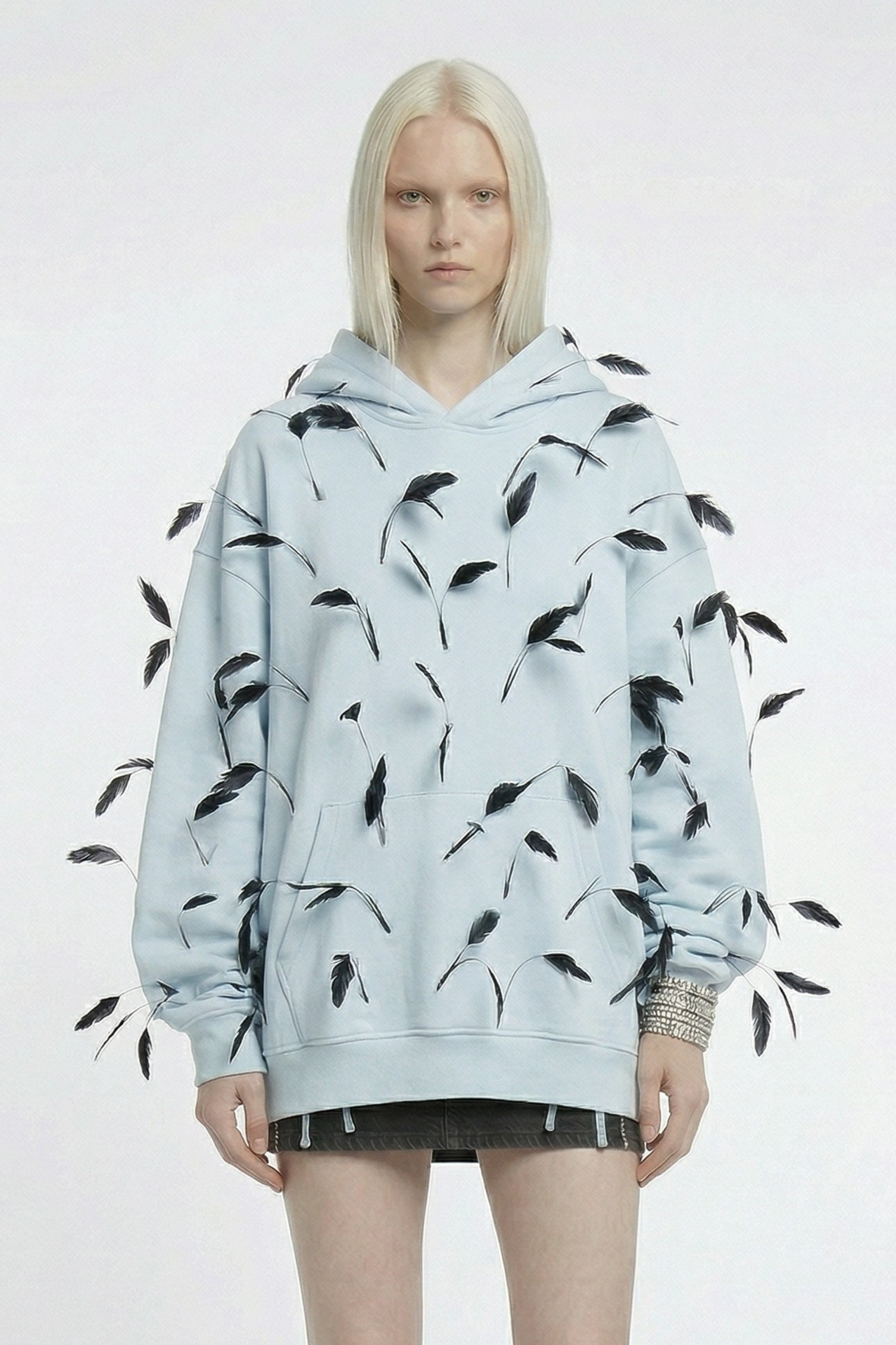FEATHER EMBELLISHED HOODIE