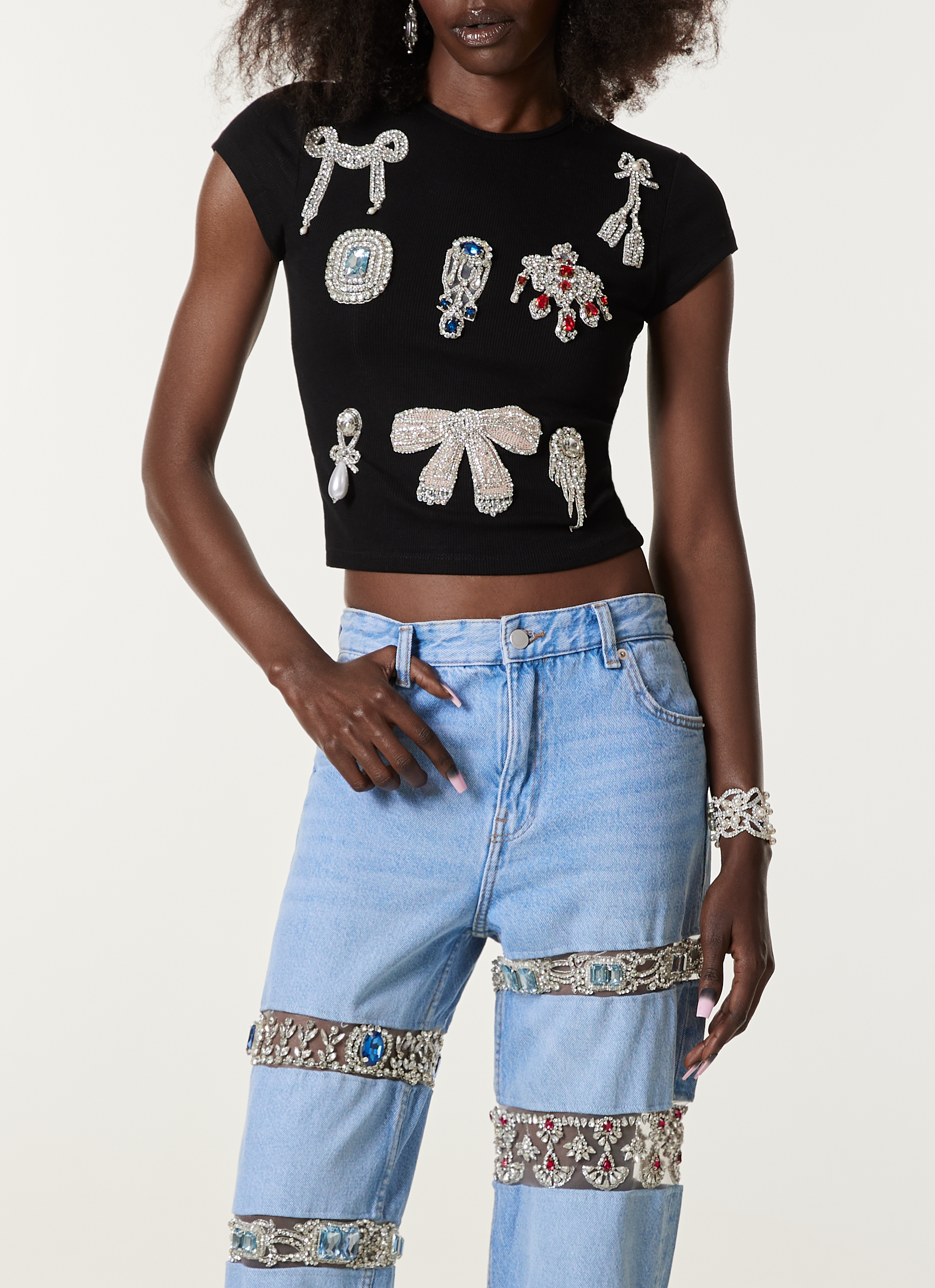 BLUE CRYSTAL DENIM JEANS