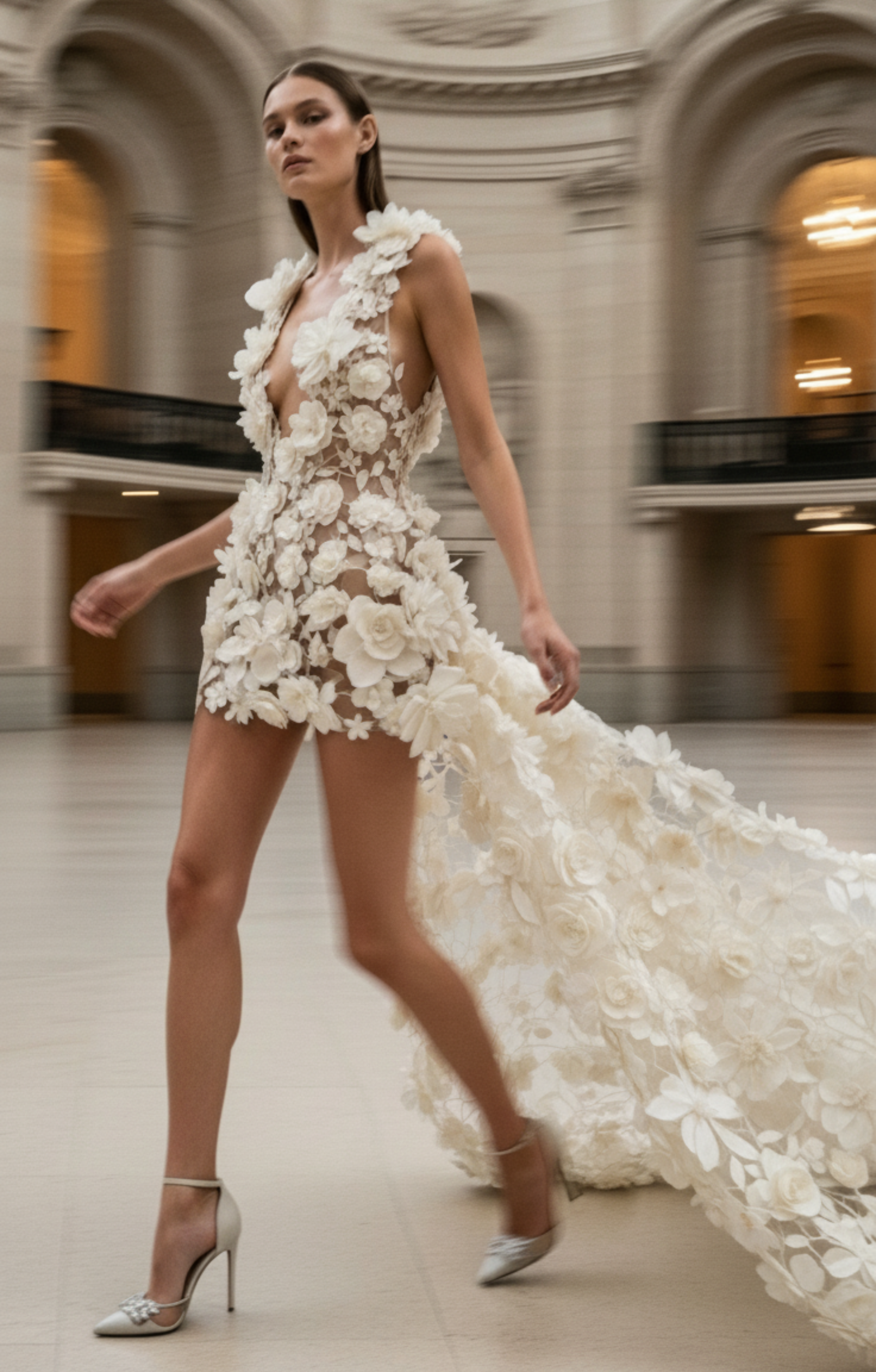 IVORY 3D FLORAL MINI GOWN