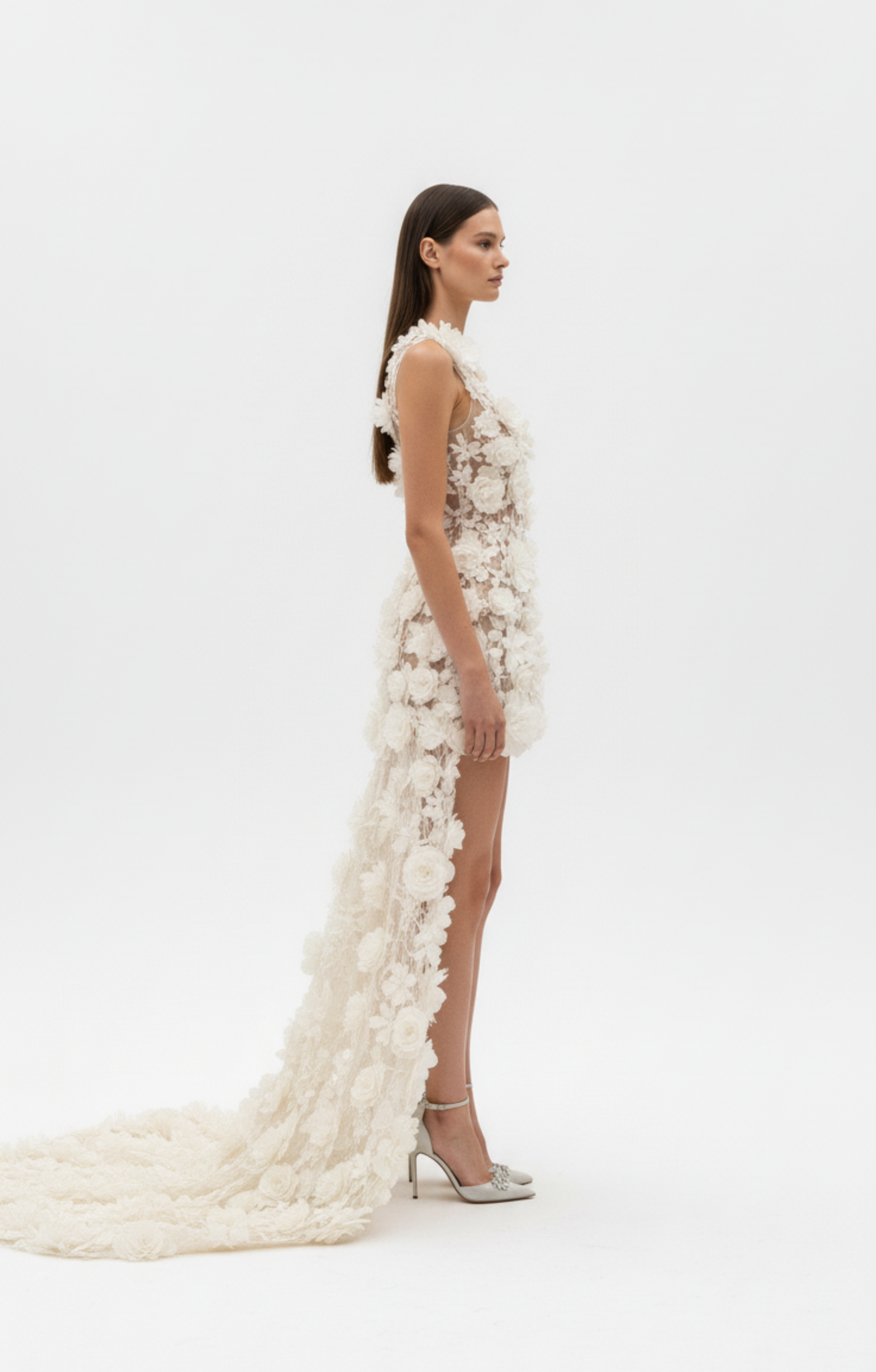 IVORY 3D FLORAL MINI GOWN