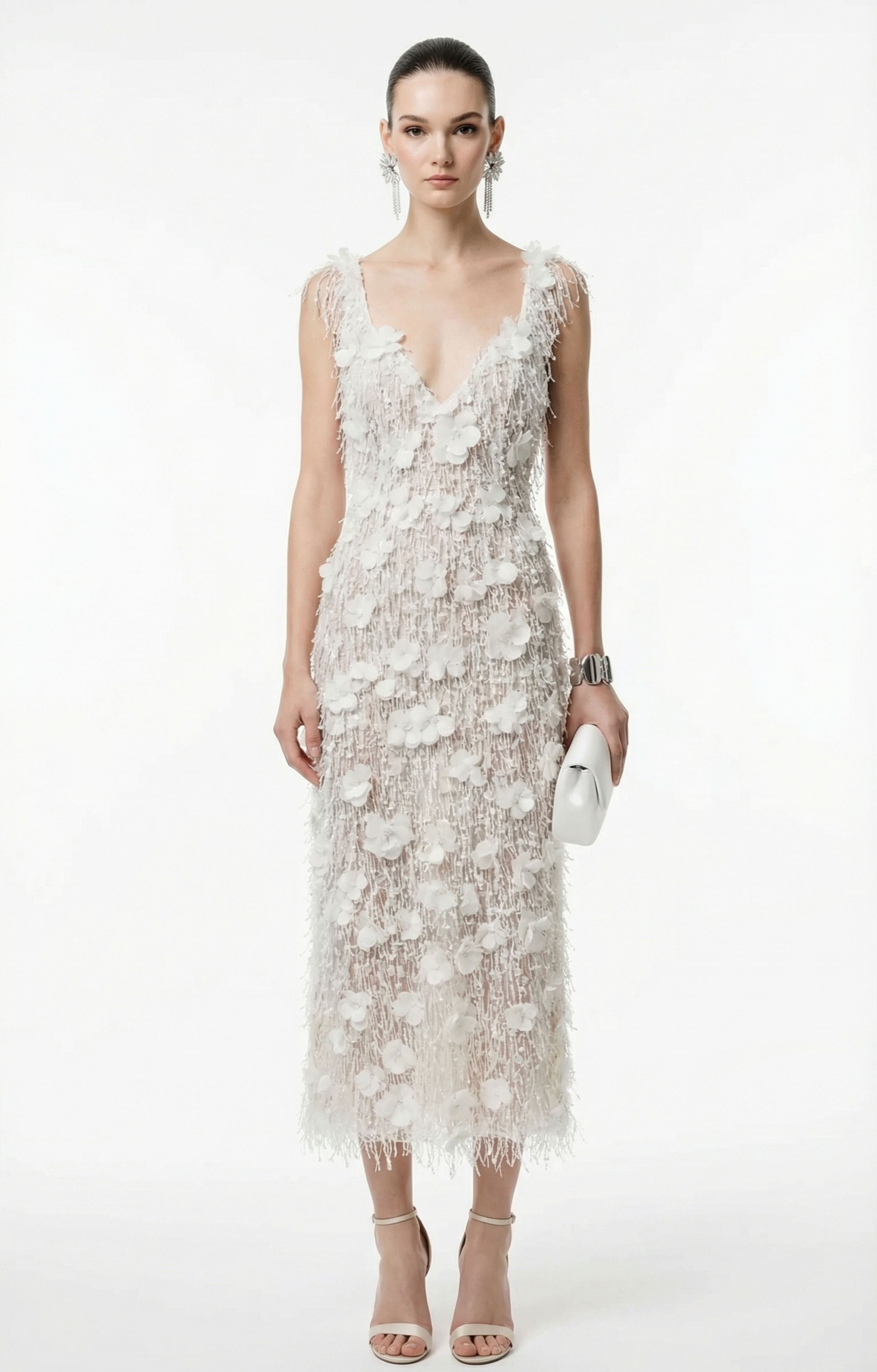 BEADED FLORAL MIDI DRESS