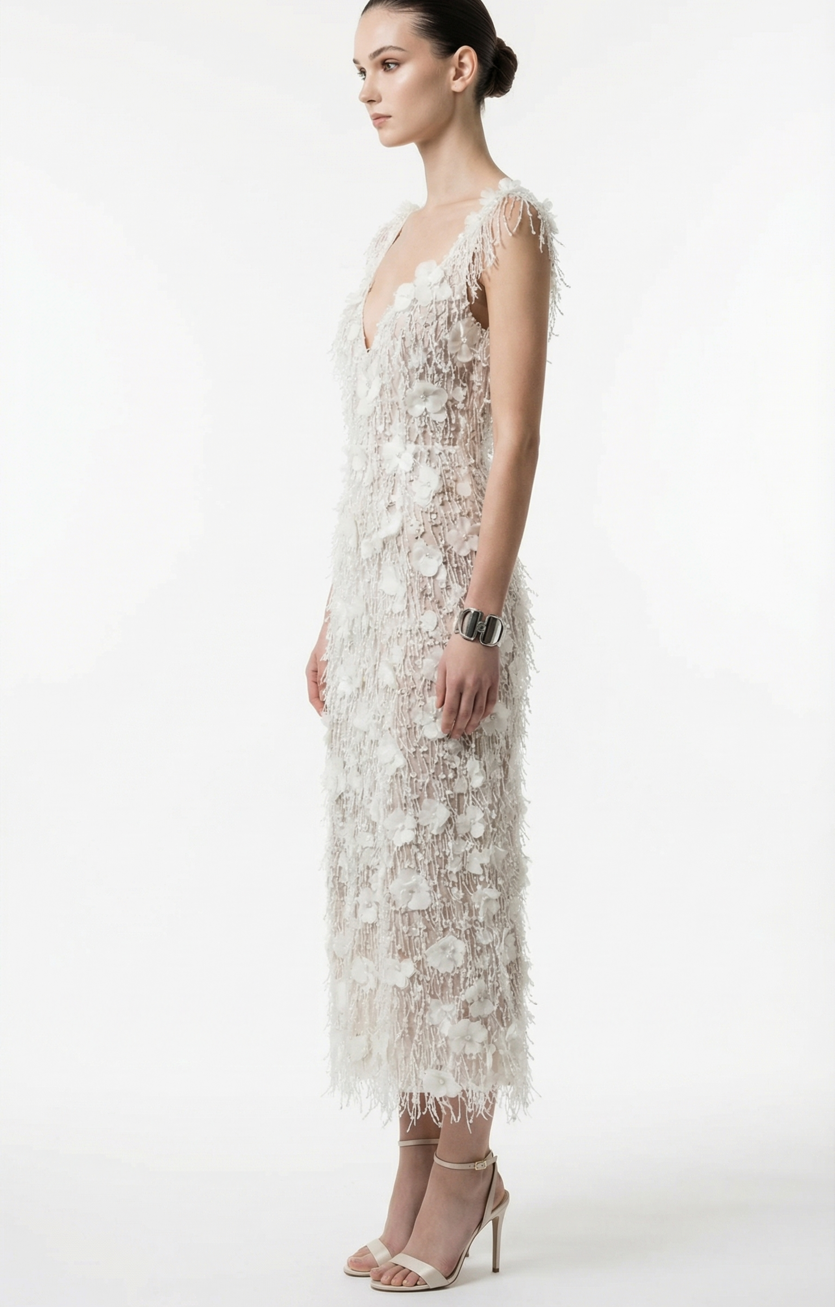 BEADED FLORAL MIDI DRESS