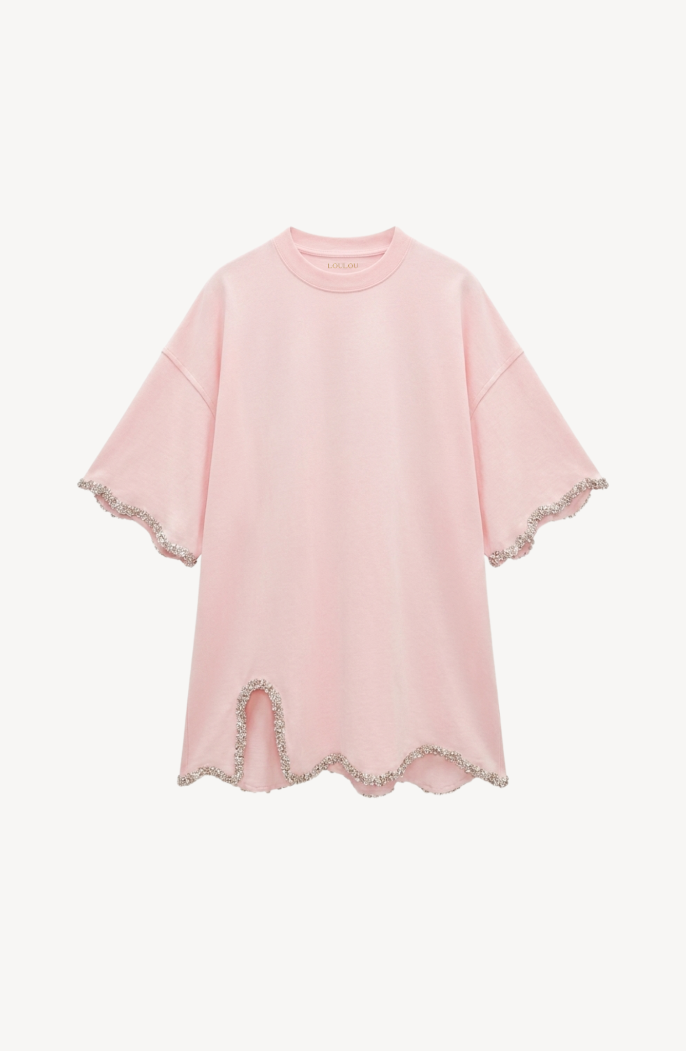 CRYSTAL-TRIM T-SHIRT in Blush Pink
