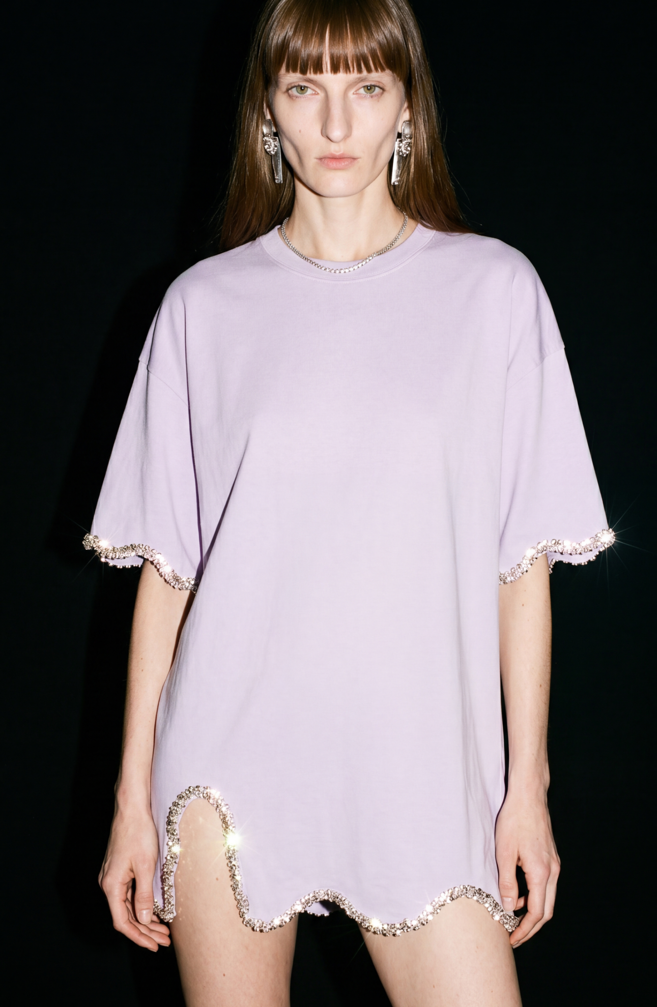 CRYSTAL-TRIM T-SHIRT in Lilac