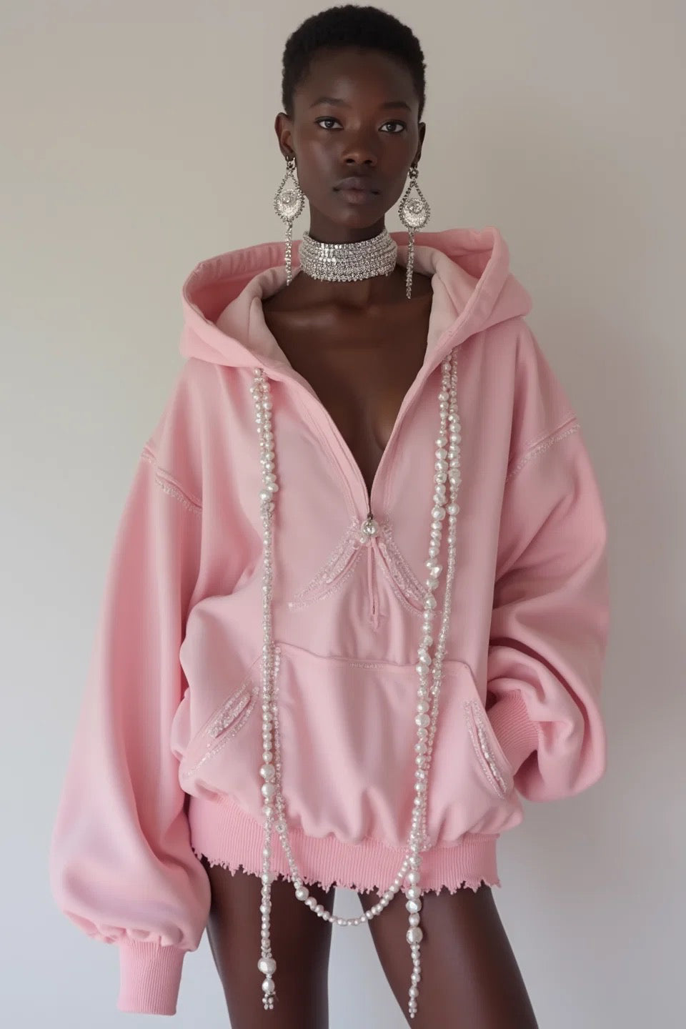 PEARL-TRIM HOODIE