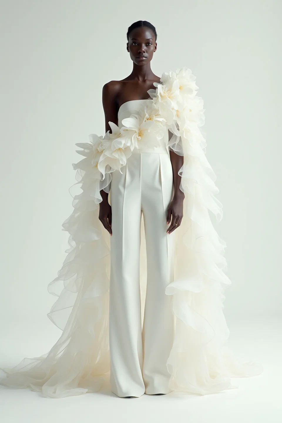 CRÊPE JUMPSUIT WITH DETACHABLE TRAIN